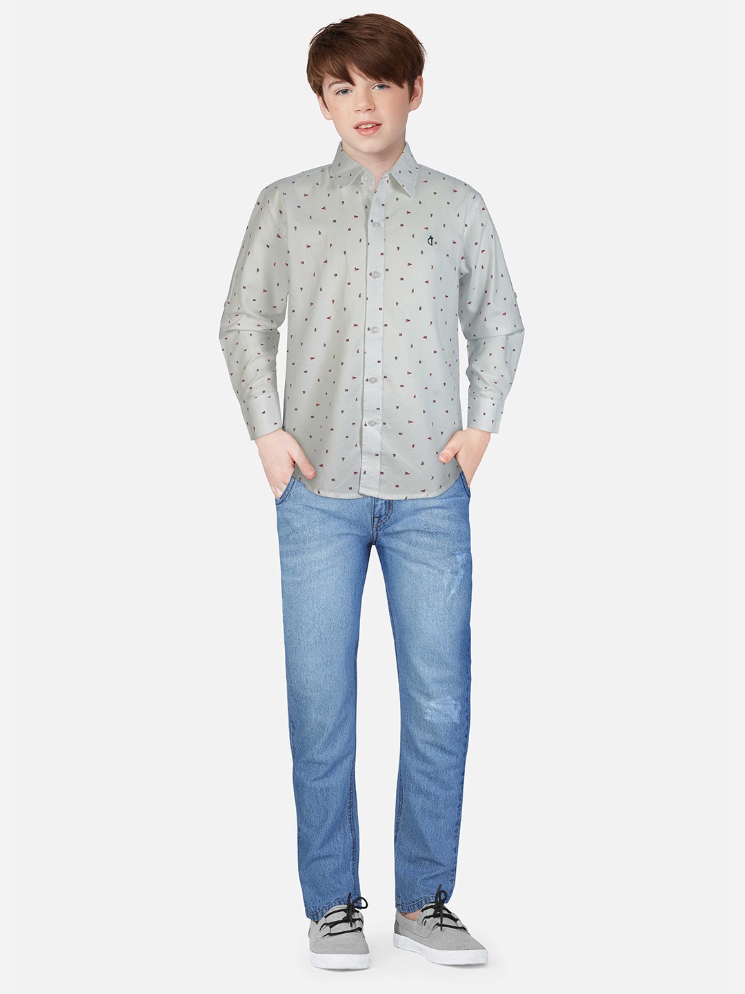 

Gini and Jony Boys Micro Ditsy Printed Cotton Casual Shirt, Grey