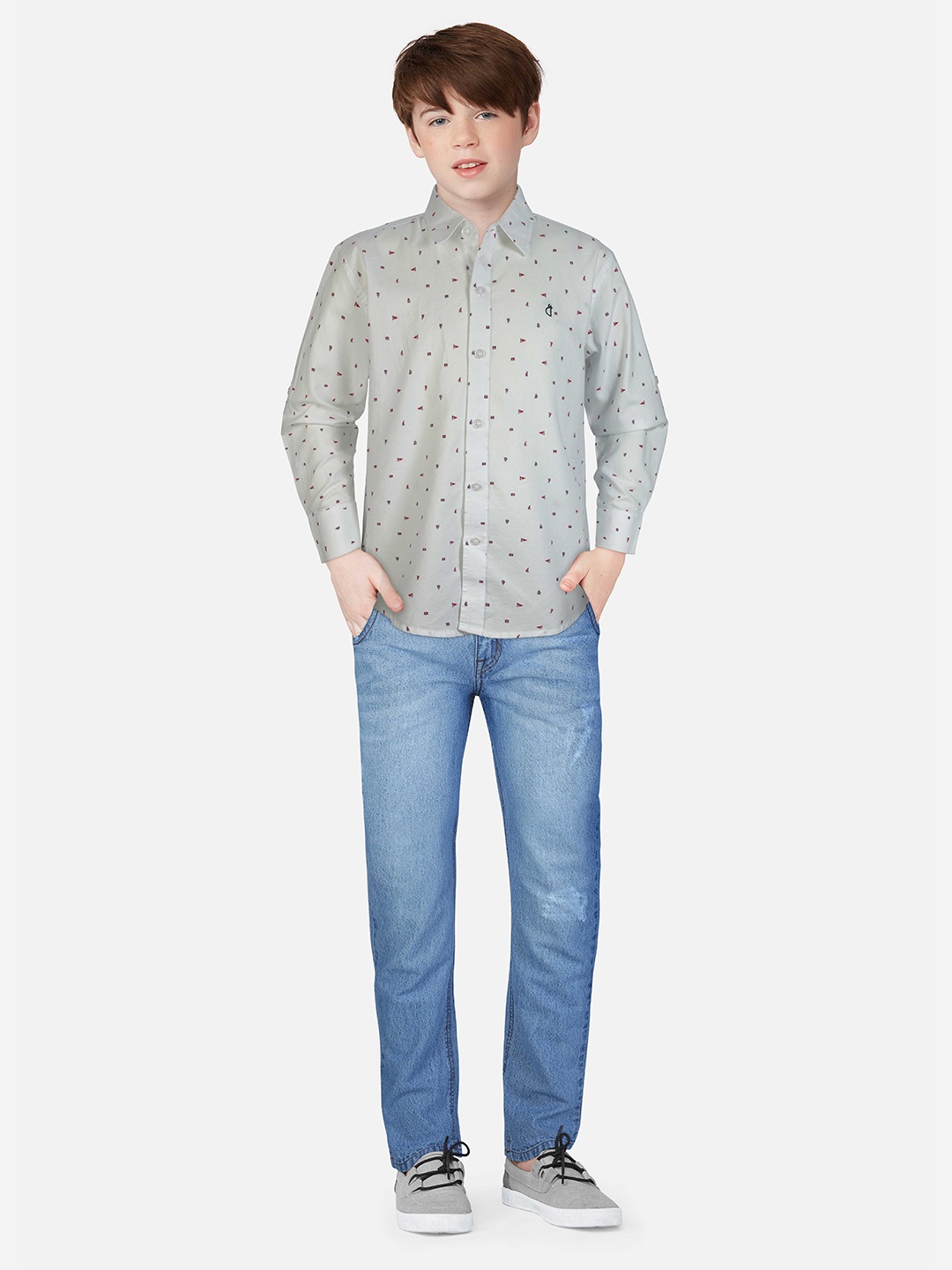 

Gini and Jony Boys White Printed Casual Shirt