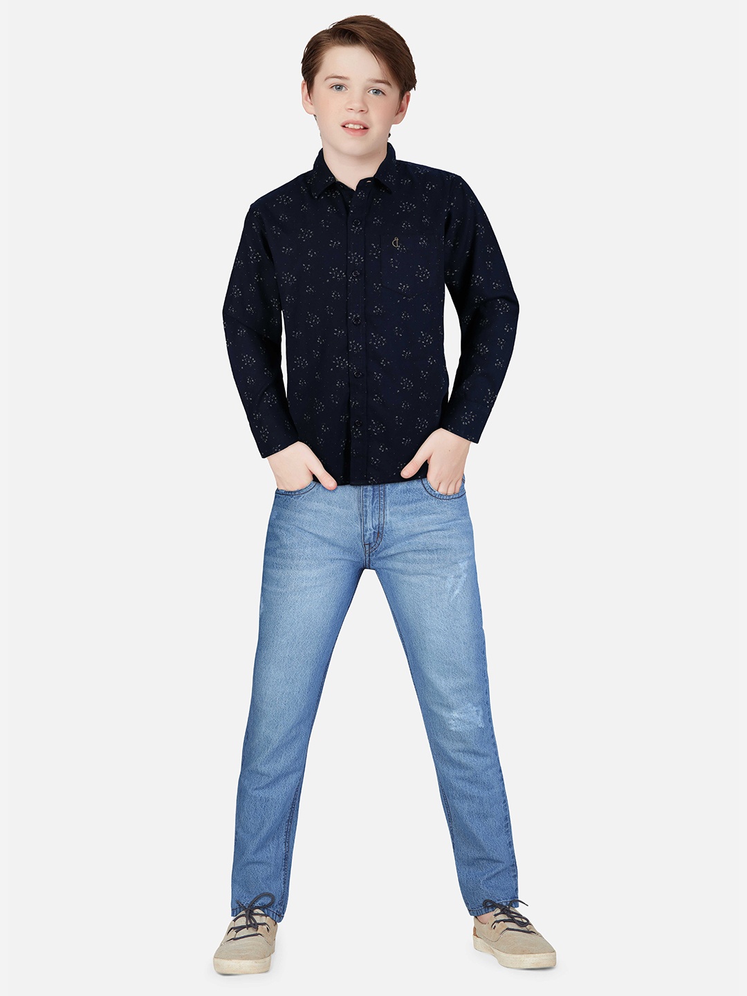 

Gini and Jony Boys Navy Blue Printed Casual Shirt