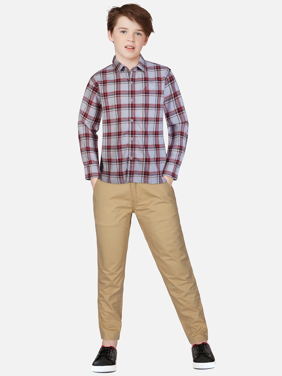 

Gini and Jony Boys Tartan Checks Checked Cotton Casual Shirt, Red