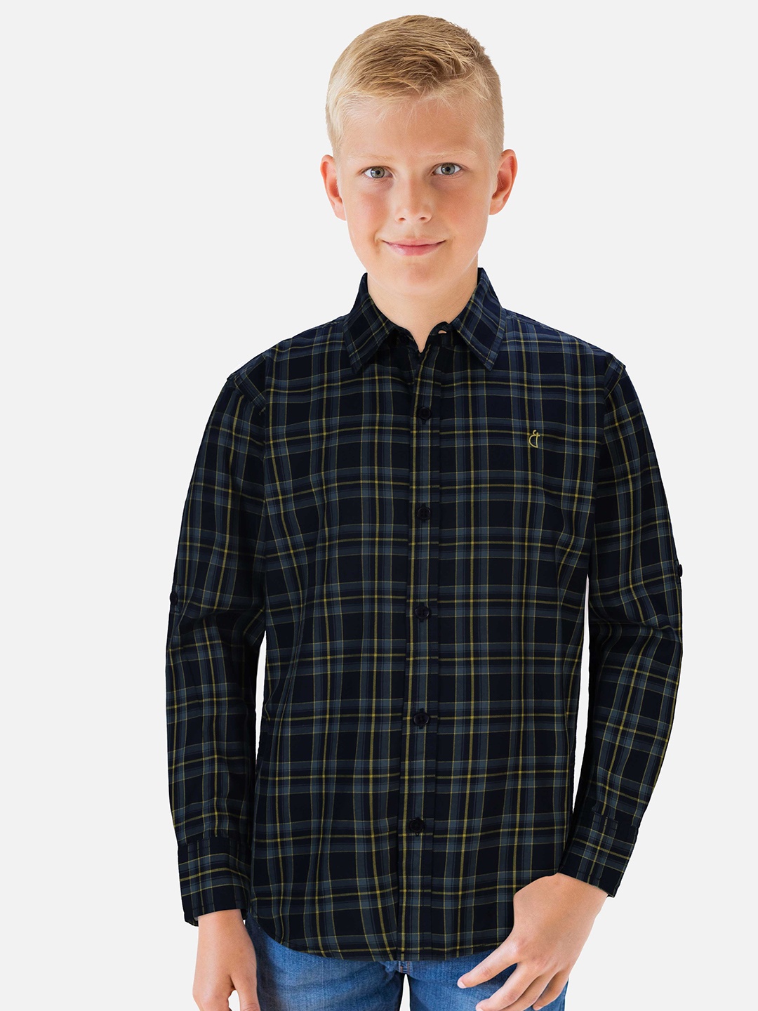 

Gini and Jony Boys Tartan Checks Checked Cotton Casual Shirt, Green