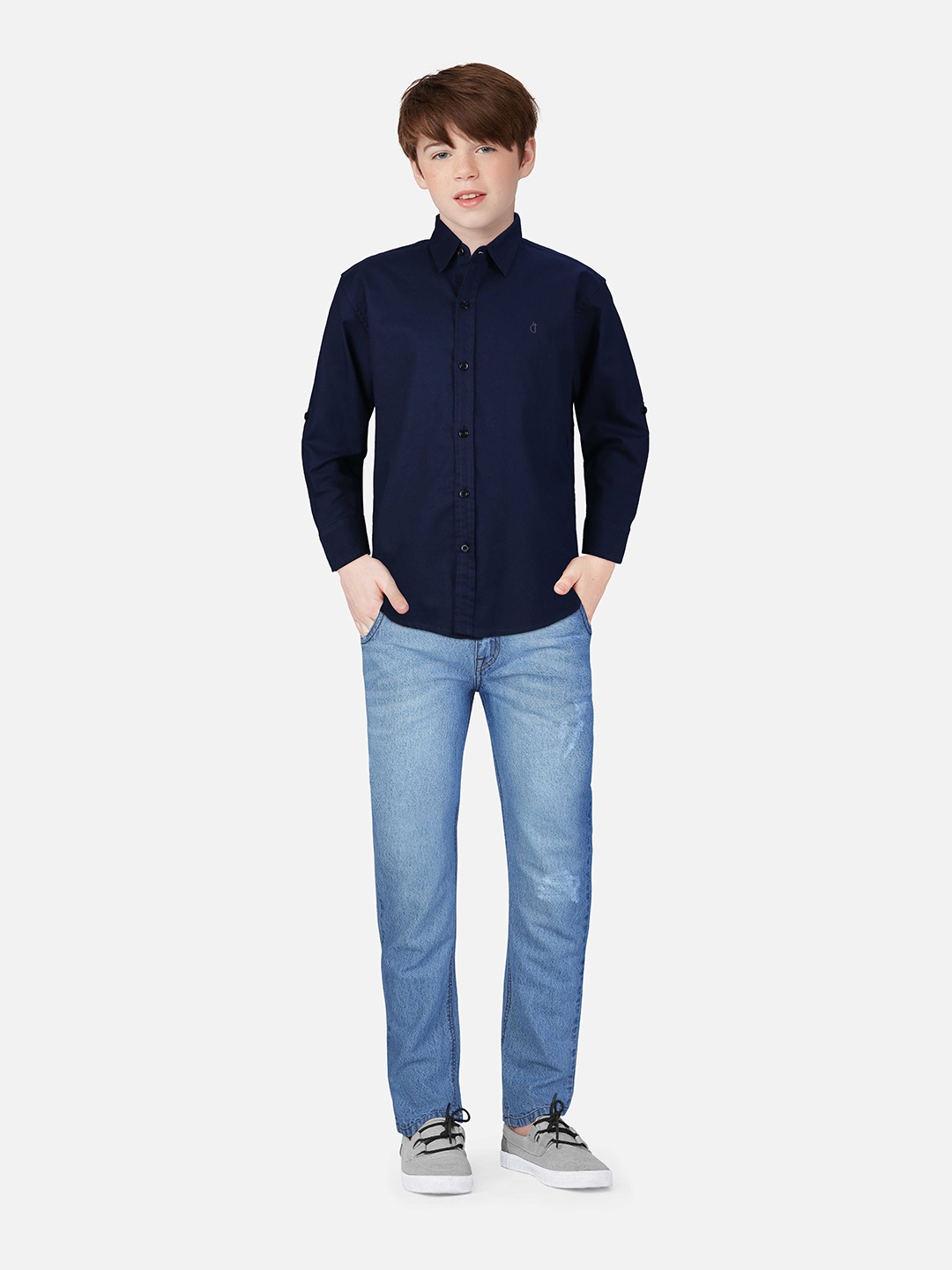

Gini and Jony Boys Spread Collar Cotton Casual Shirt, Navy blue