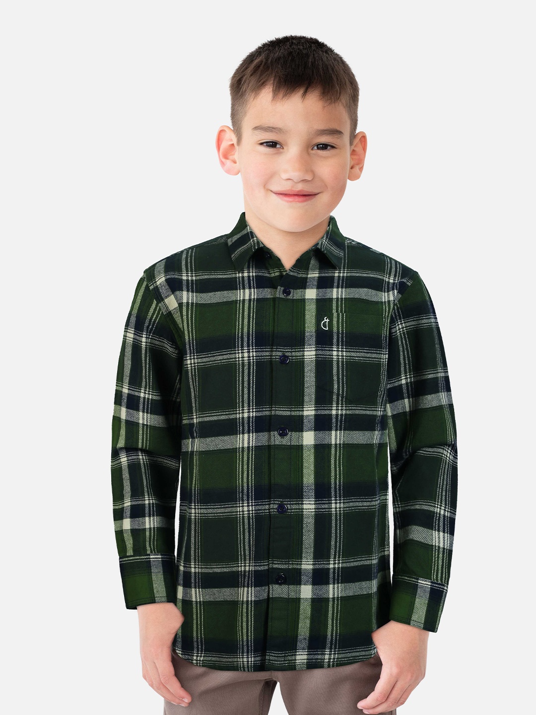 

Gini and Jony Boys Tartan Checks Checked Cotton Casual Shirt, Green