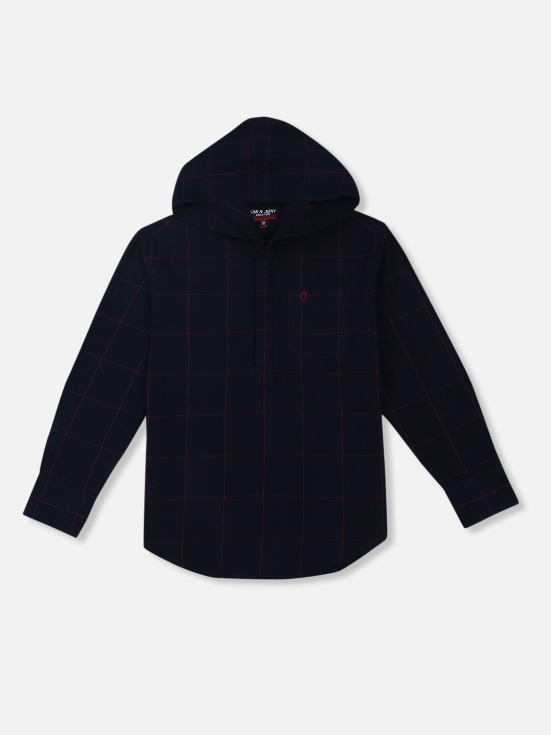 

Gini and Jony Boys Checked Cotton Hooded Casual Shirt, Blue