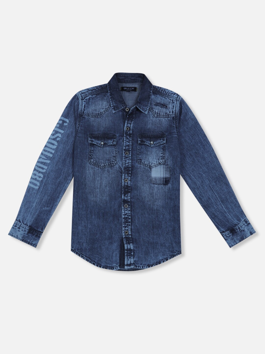 

Gini and Jony Boys Faded Faded Denim Casual Shirt, Blue