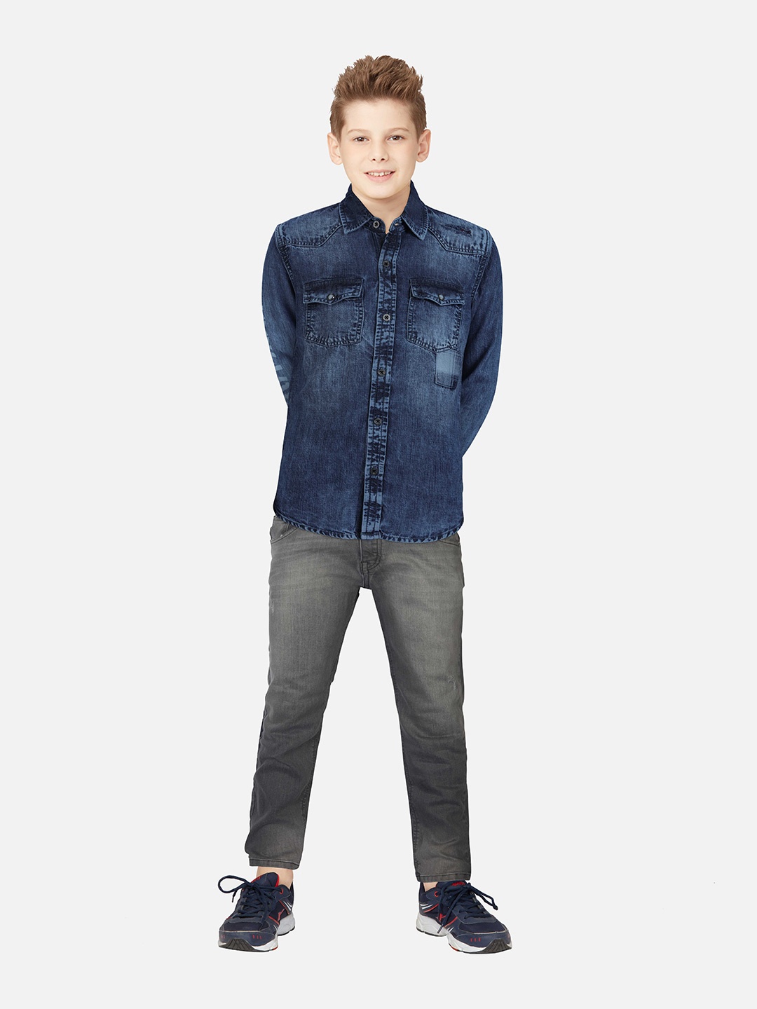 

Gini and Jony Boys Faded Denim Casual Shirt, Blue