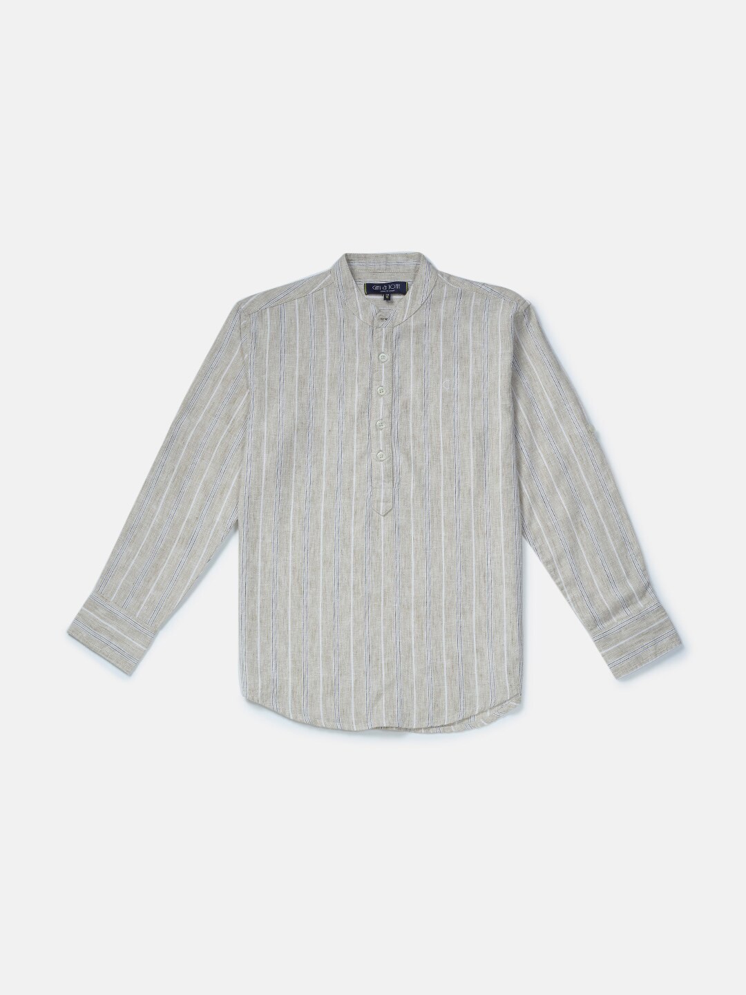 

Gini and Jony Boys Mandarin Collar Striped Cotton Casual Shirt, Khaki