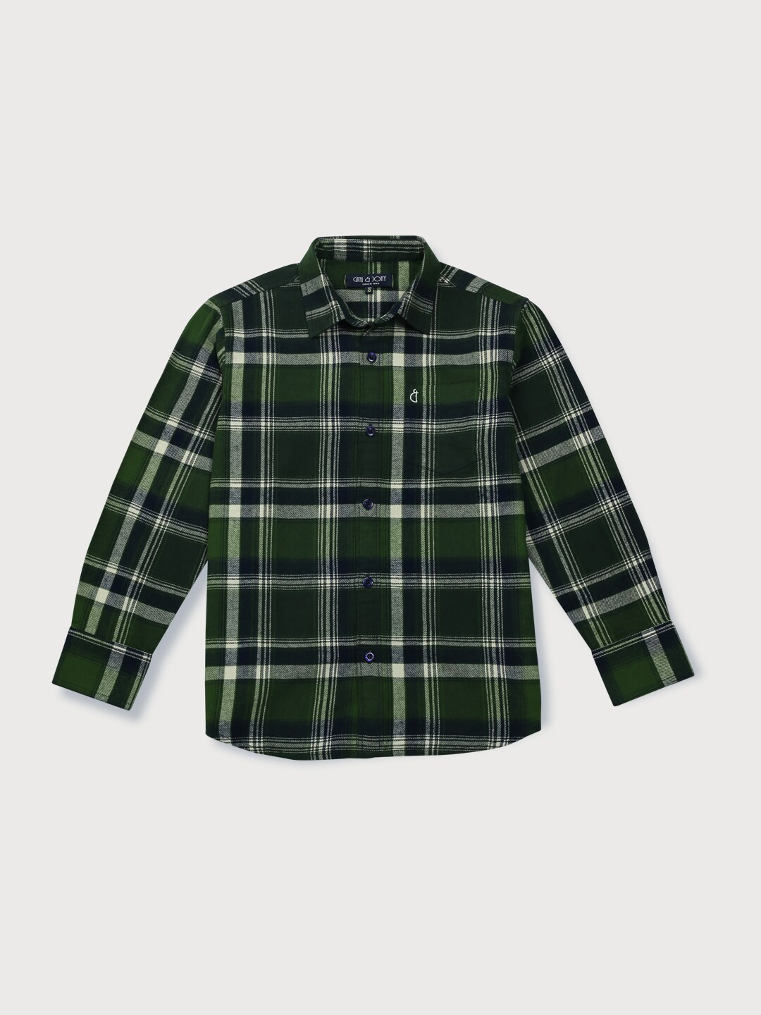 

Gini and Jony Boys Tartan Checks Cutaway Collar Cotton Casual Shirt, Green