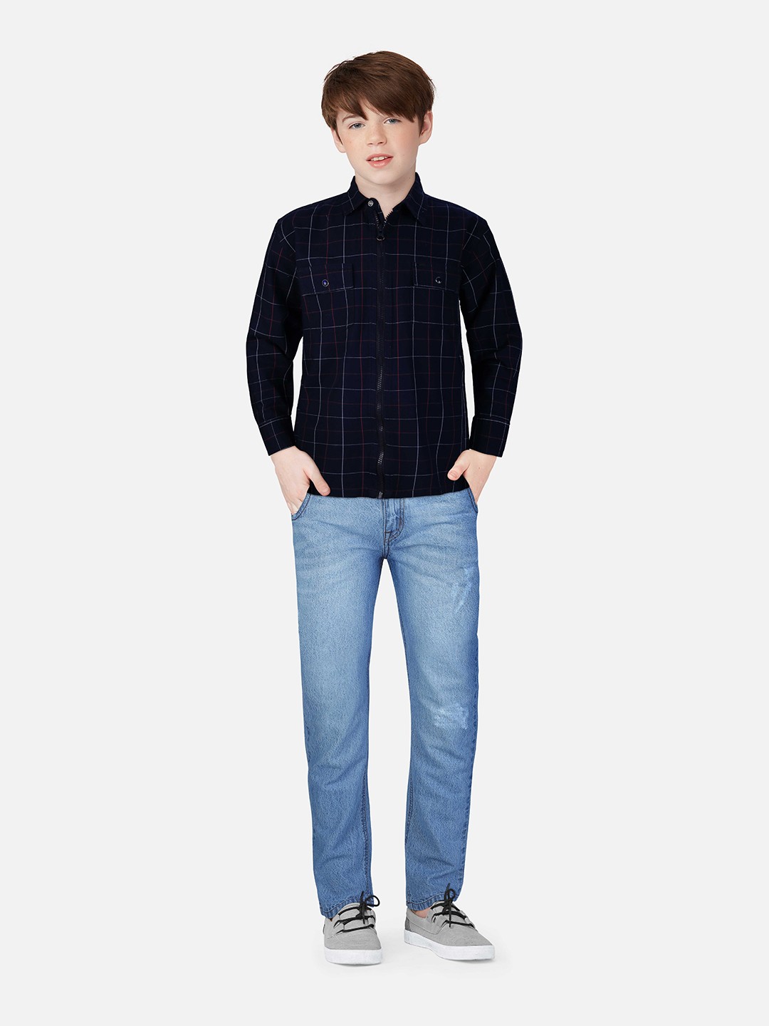 

Gini and Jony Infant Boys Windowpane Checks Checked Cotton Casual Shirt, Navy blue