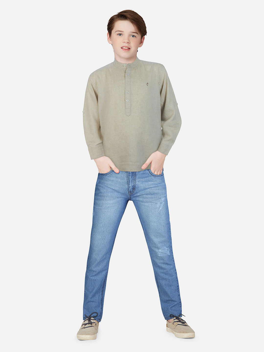 

Gini and Jony Boys Mandarin Collar Cotton Casual Shirt, Brown