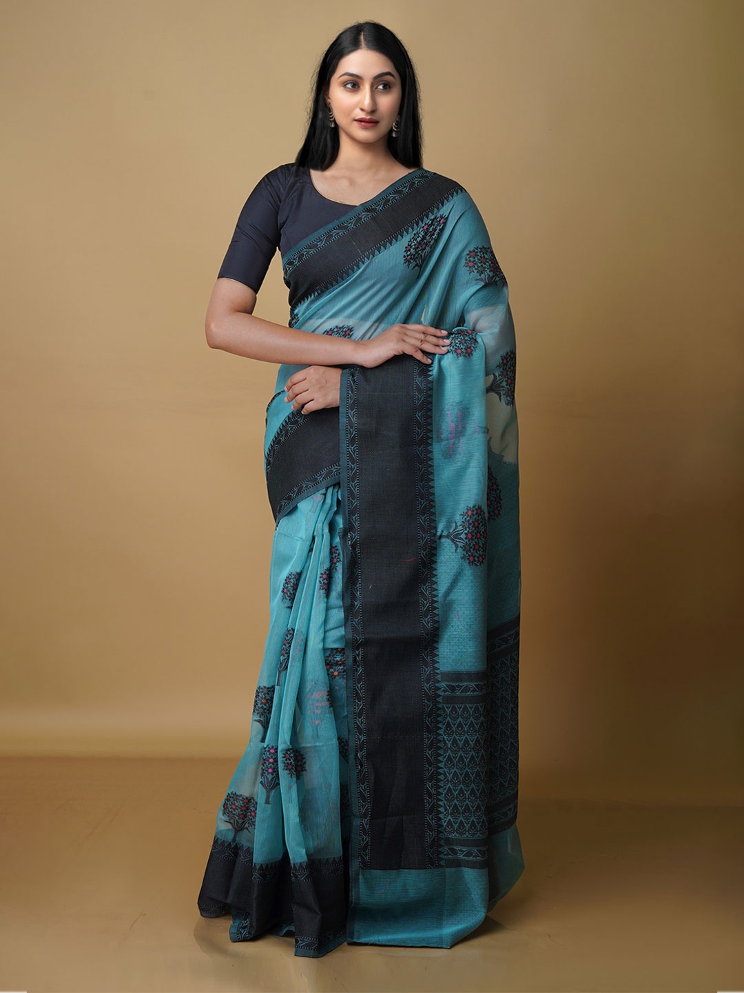 

Unnati Silks Woven Design Silk Blend Banarasi Saree, Sea green