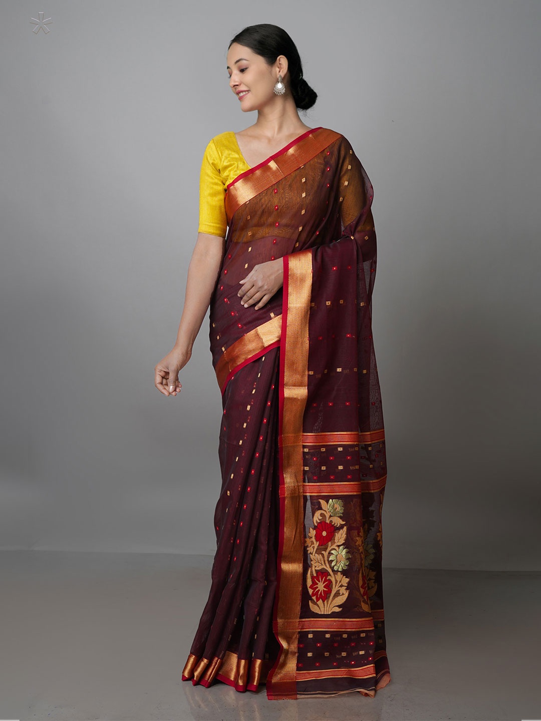 

Unnati Silks Woven Design Zari Handloom Pure Cotton Jamdani Saree, Purple