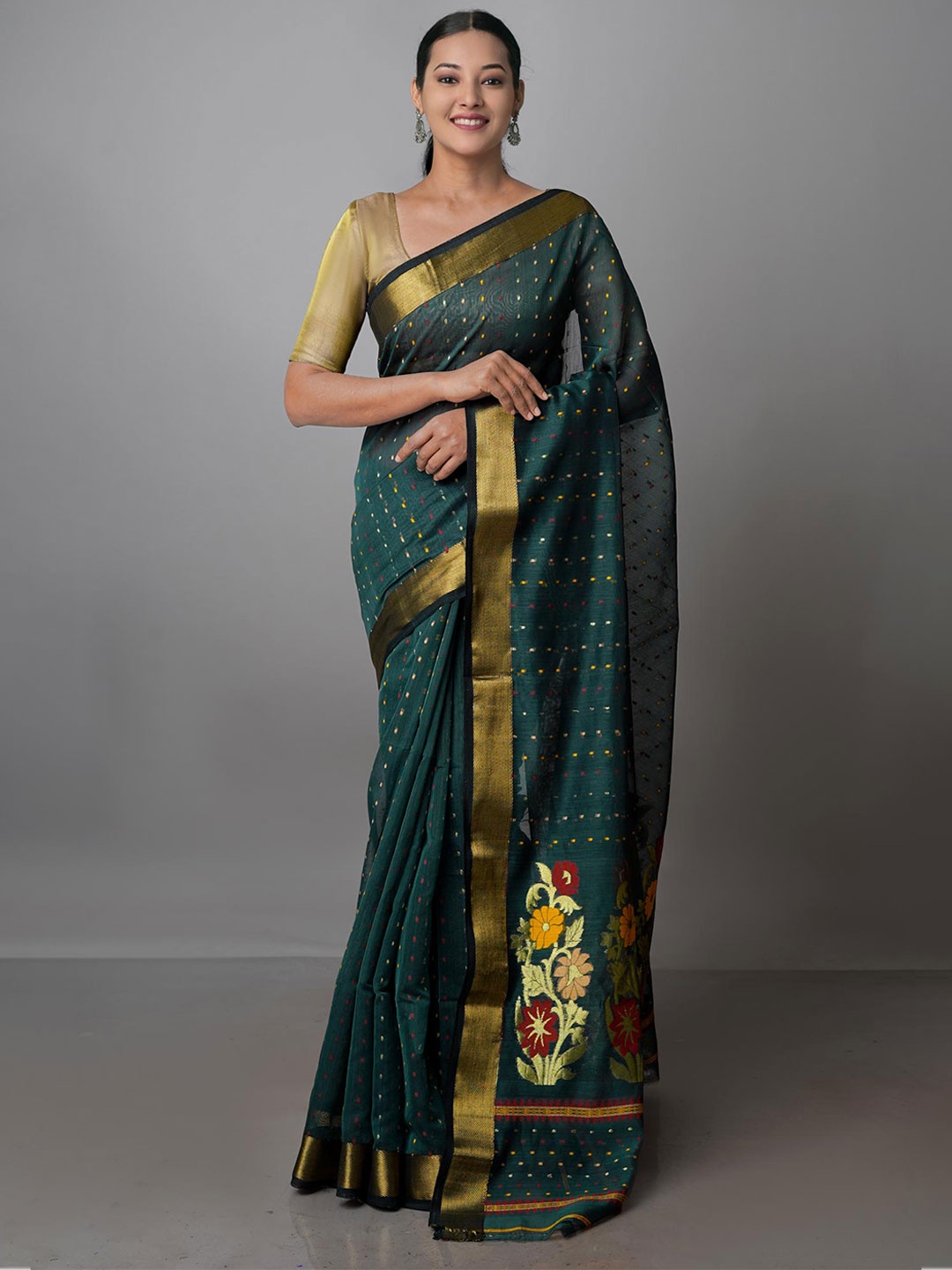 

Unnati Silks Woven Design Zari Jamdani Saree, Green