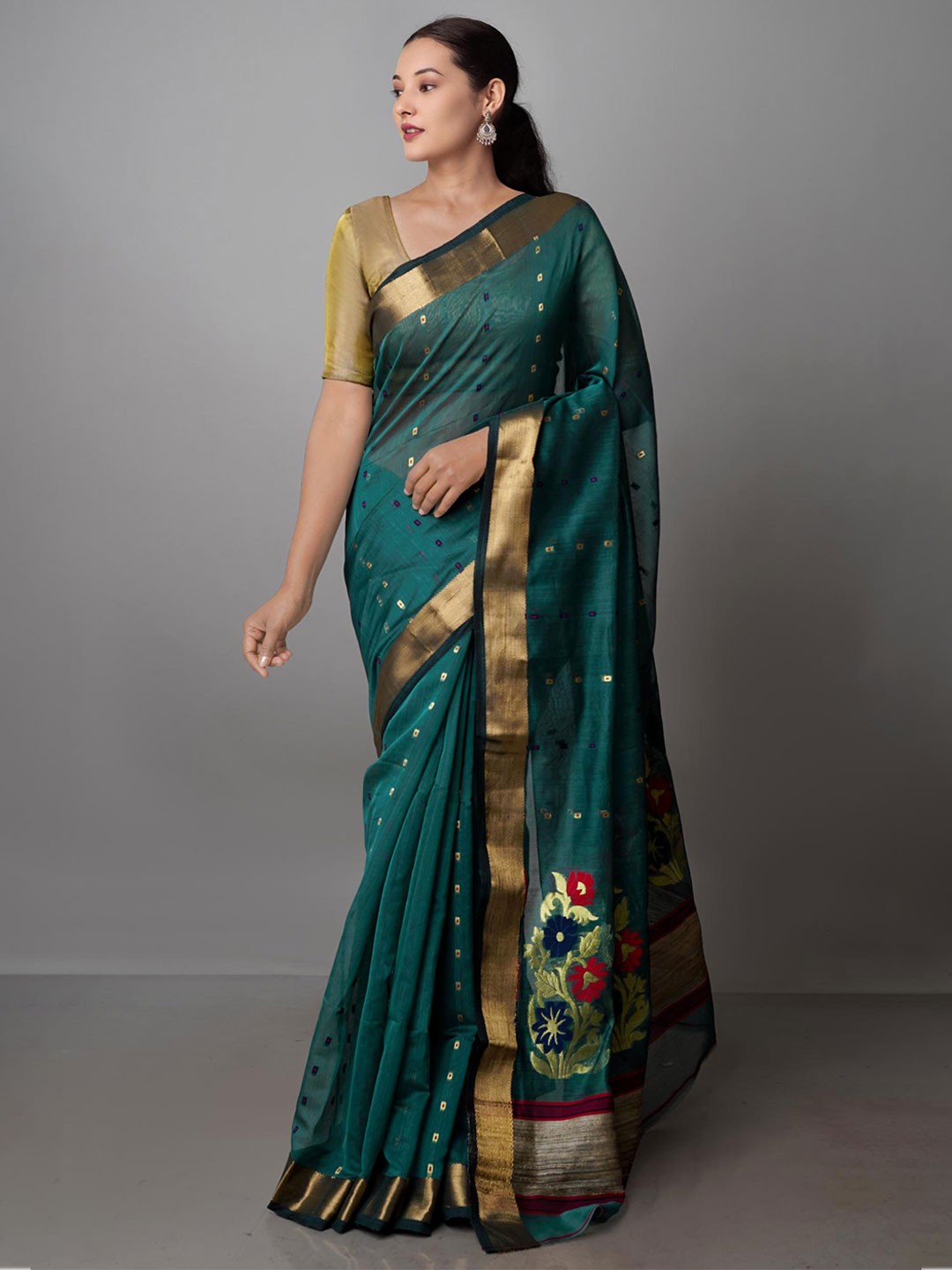 

Unnati Silks Woven Design Zari Jamdani Saree, Green