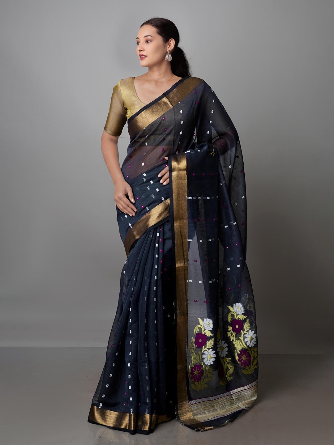 

Unnati Silks Woven Design Zari Jamdani Saree, Navy blue