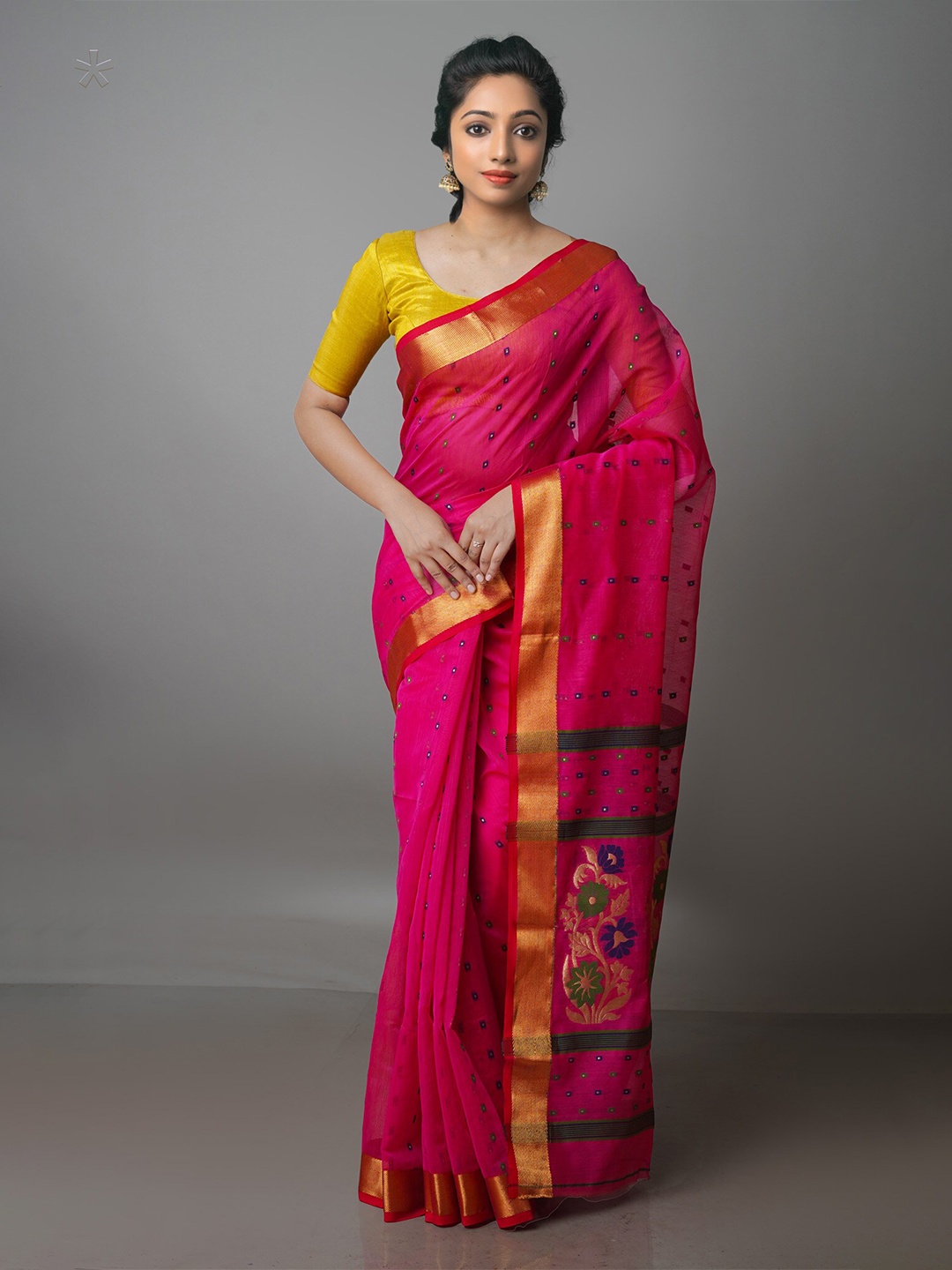 

Unnati Silks Woven Design Zari Pure Cotton Jamdani Saree, Pink