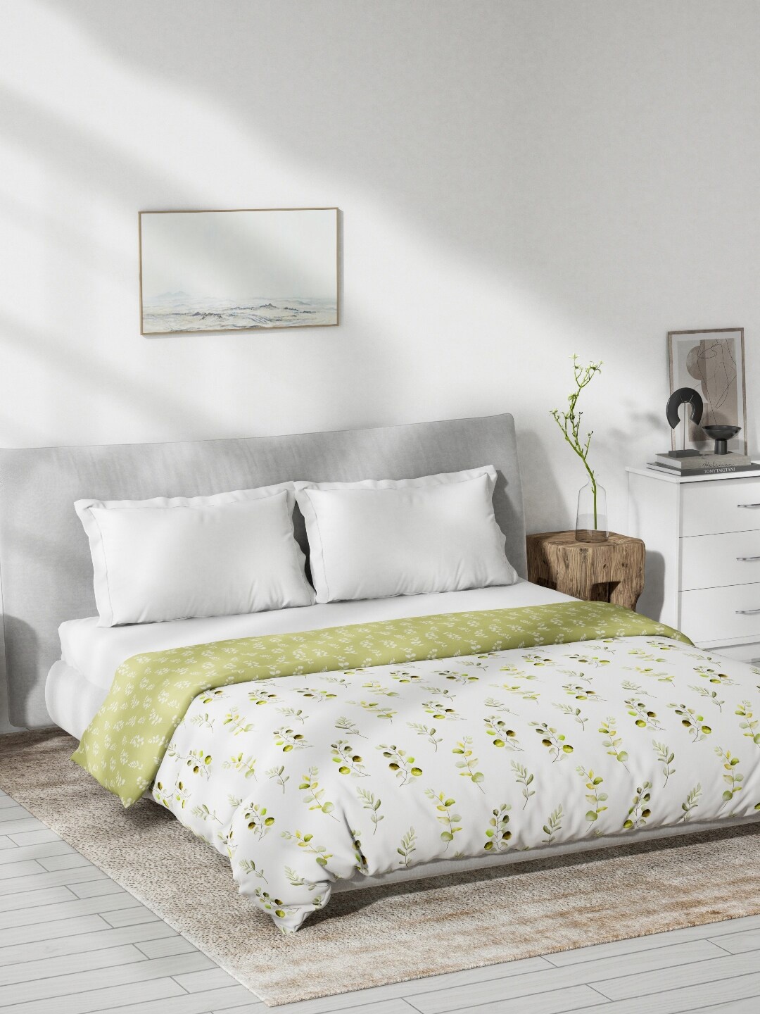 

DDecor Live Beautiful Green & Off White Floral Mild Winter 150 GSM Cotton Double Bed Dohar