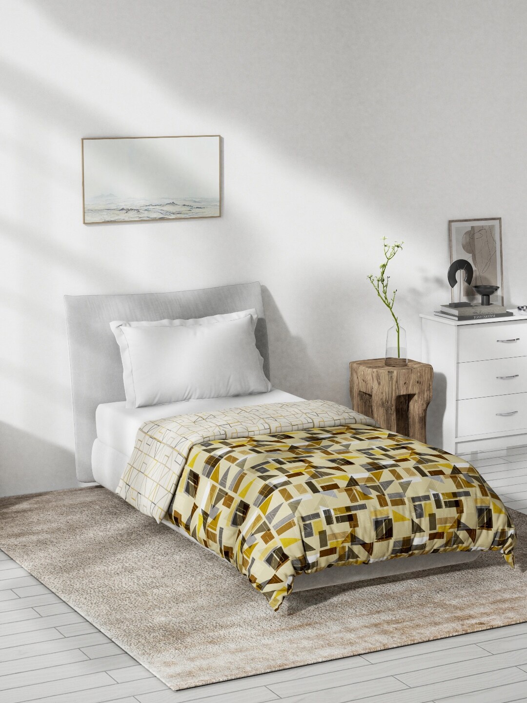 

DDecor Live Beautiful Yellow Geometric Mild Winter 150 GSM Pure Cotton Single Bed Dohar