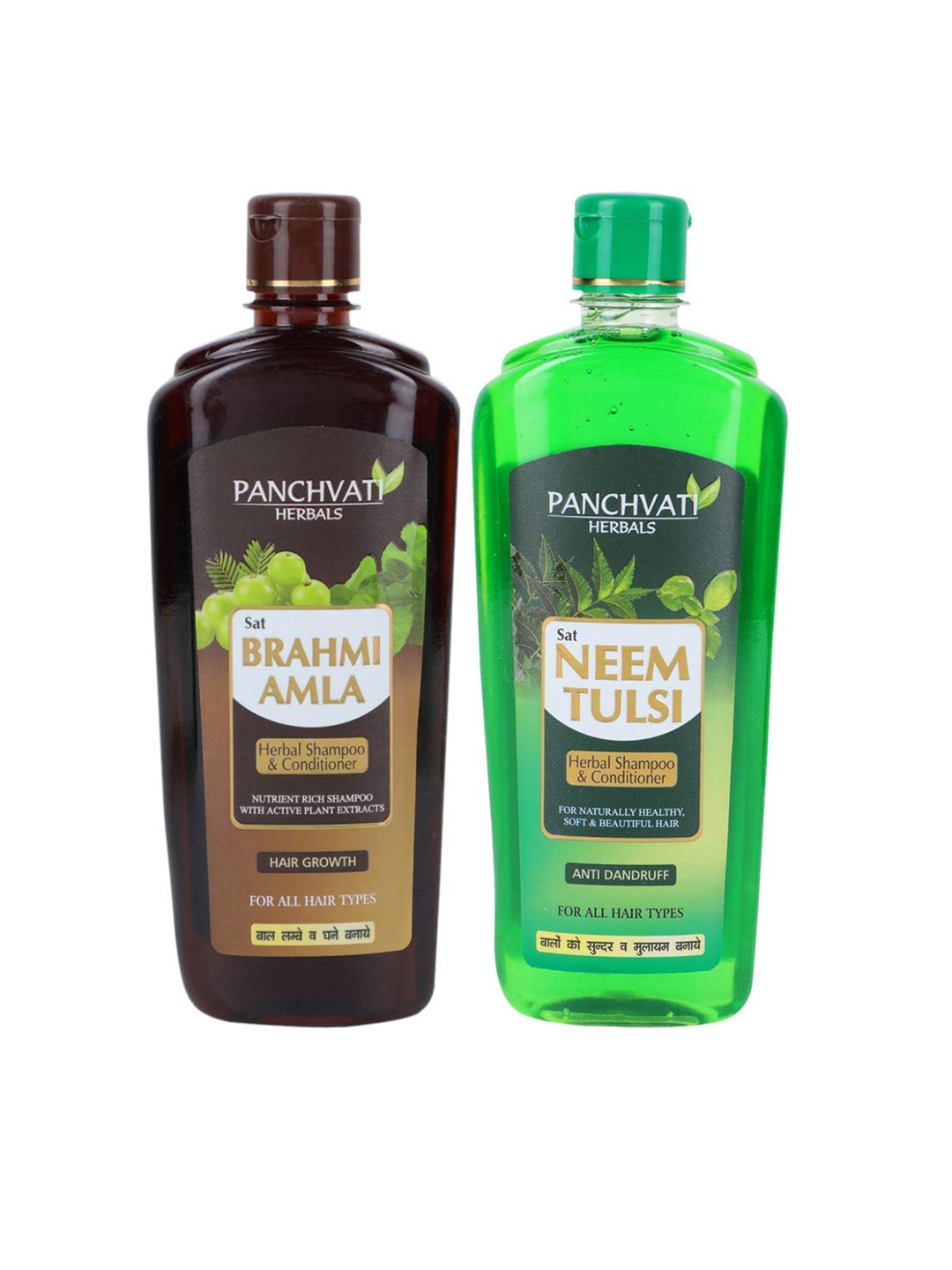 

Panchvati Herbals Brahmi Amla Shampoo & Neem Tulsi Shampoo - 450 ml Each, Green