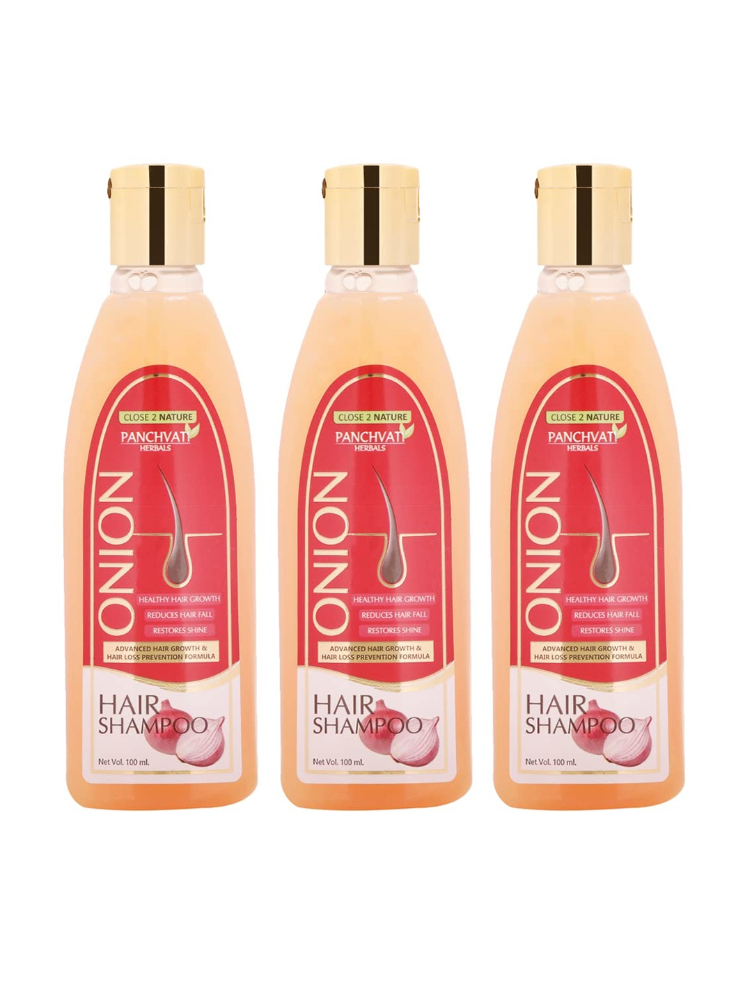 

PANCHVATI HERBALS Close 2 Nature Pack Of 3 Onion Hair Shampoo - 100 ml Each, Red