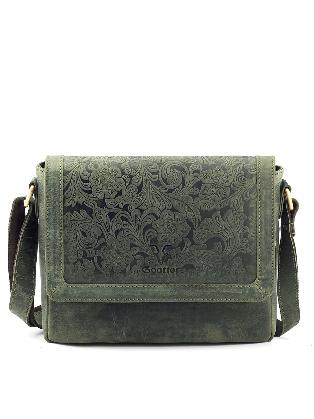 

Goatter Floral Textured Leather Sling Bag, Green