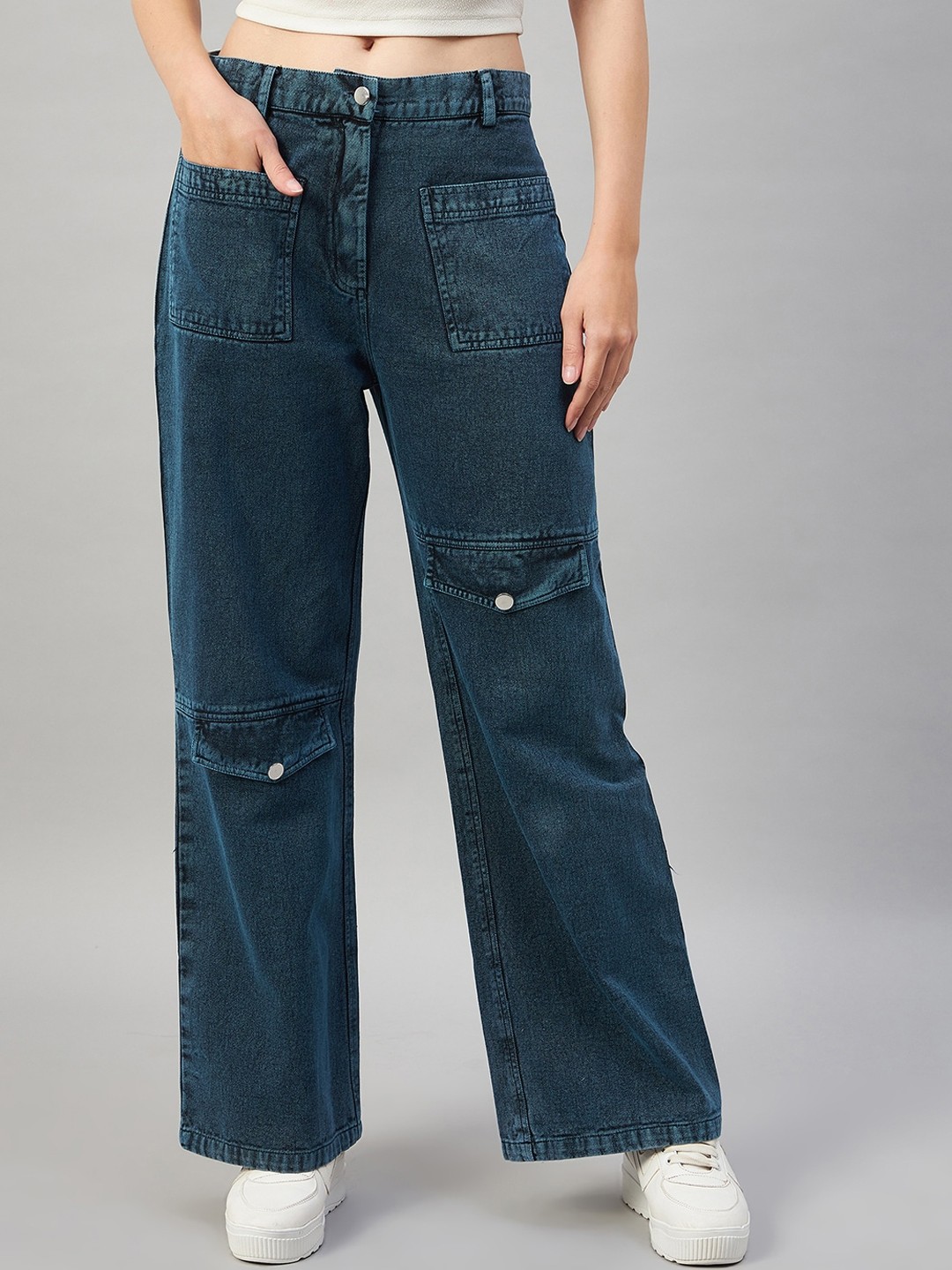 

Orchid Blues Women Flared High-Rise Pure Cotton Jeans, Blue
