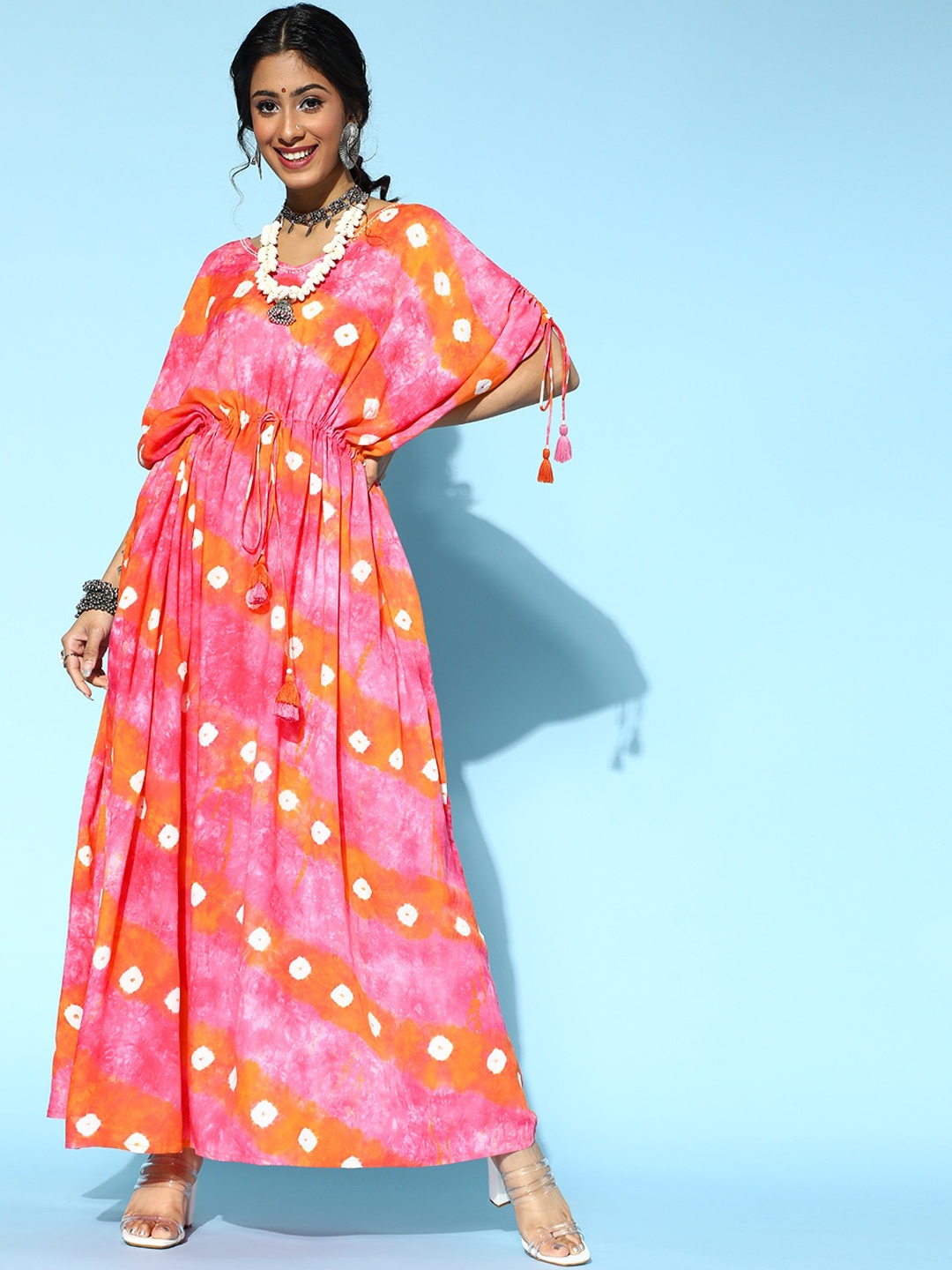 

Yufta Women Dyed Flared Sleeves Kaftan Kurta, Pink