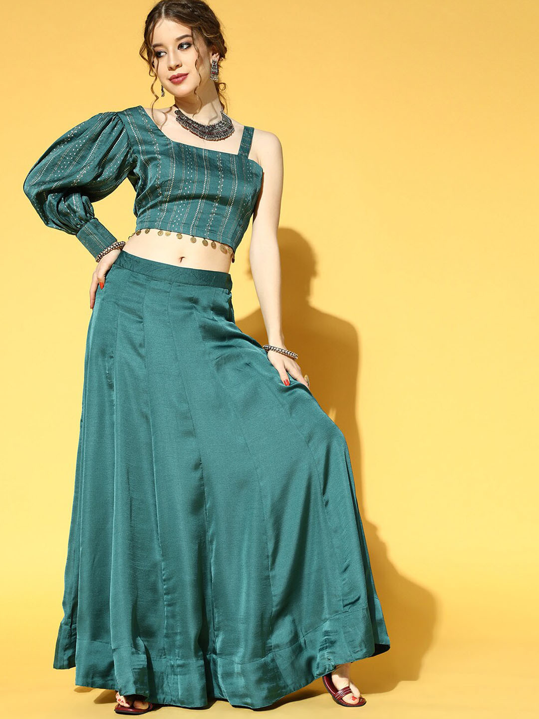 

Yufta Women Top & Skirt Co-Ords Set, Teal