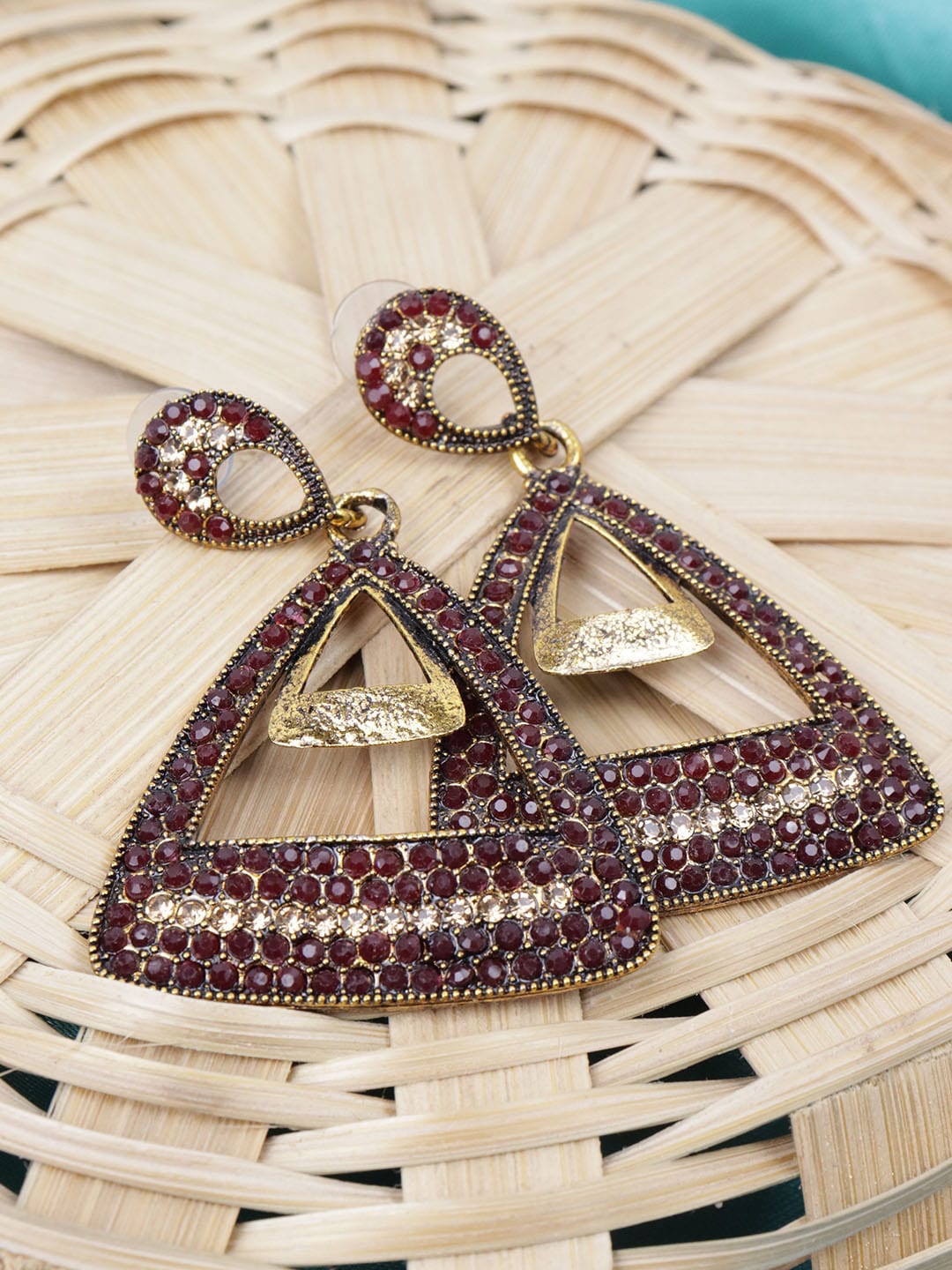 

VAGHBHATT Triangular Shaped Drop Earrings, Red