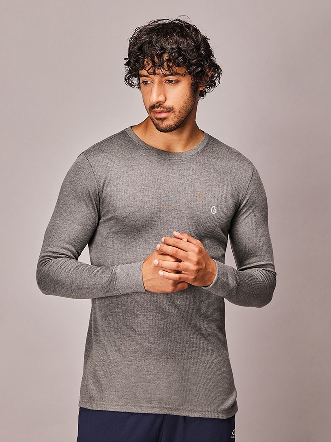 

Gloot Men Anti-Odour Full Sleeves Thermal Top, Grey melange