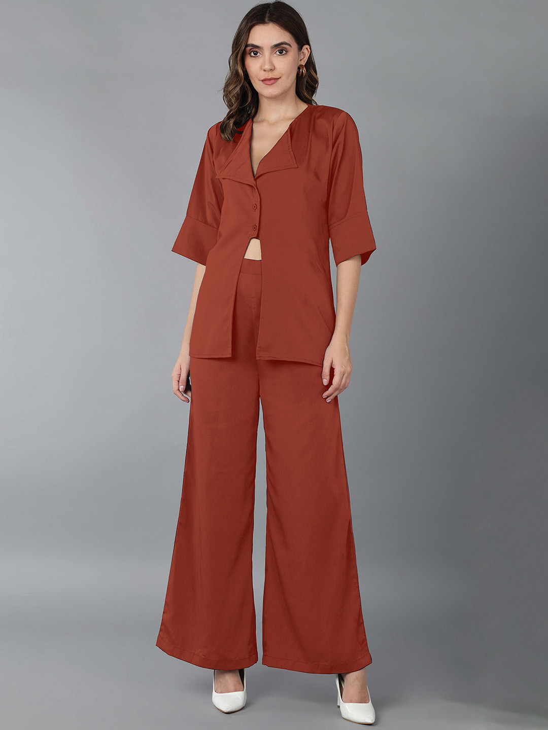 

Fashfun Women Long Tunic Top With Pant Co-Ords Set, Brown