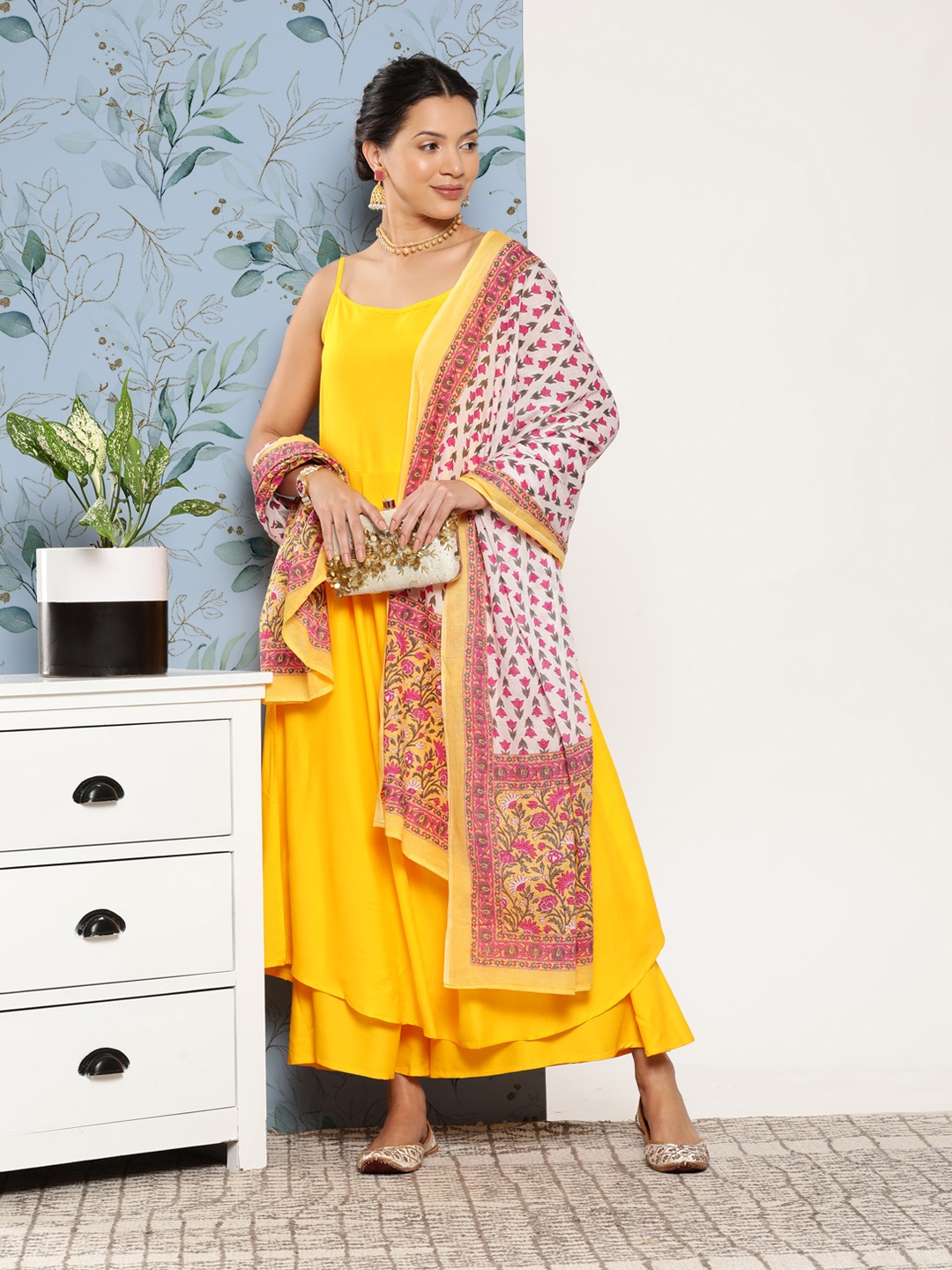 

InWeave Women Kurta with Palazzos & Dupatta, Yellow