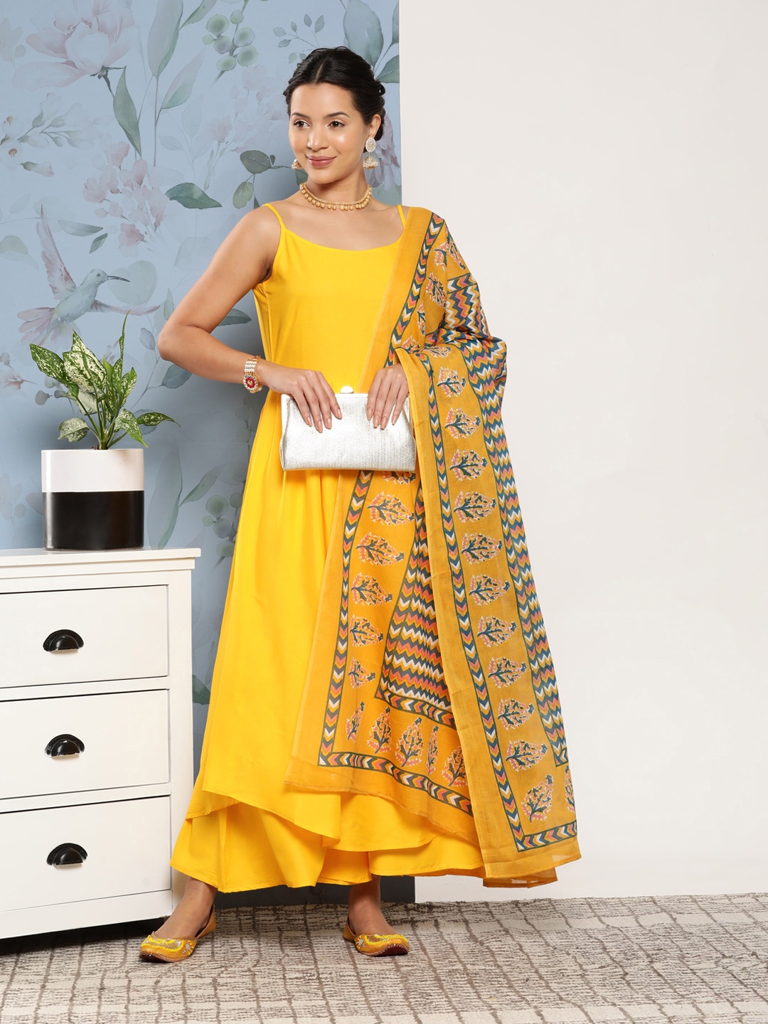 

InWeave Women Kurta with Palazzos & With Dupatta, Yellow