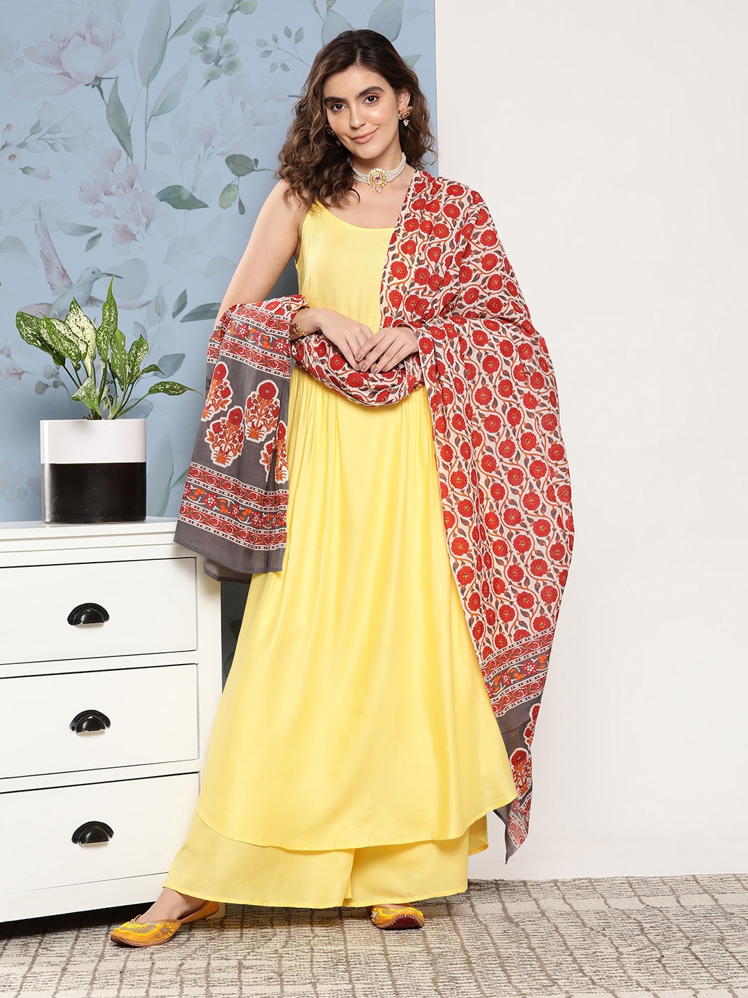 

InWeave Women Kurta with Palazzos & With Dupatta, Yellow