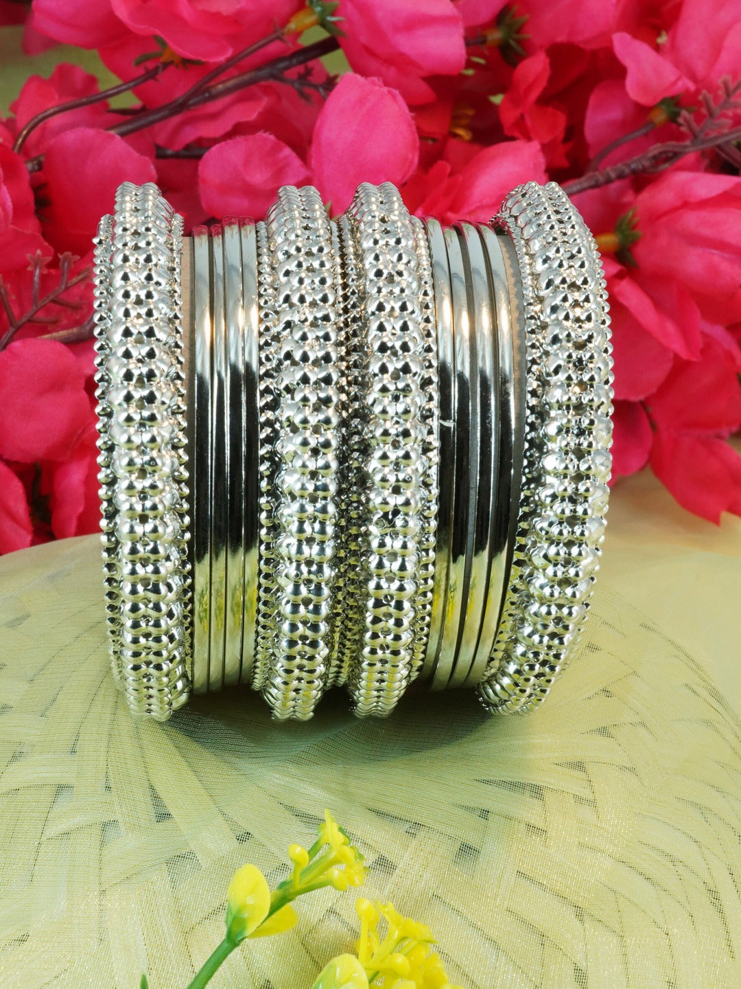 

GRIIHAM Set Of 12 Silver-Plated Textured Bangles