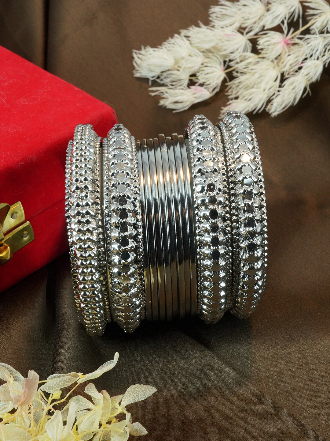 

GRIIHAM Set Of 12 Silver-Plated Textured Bangles