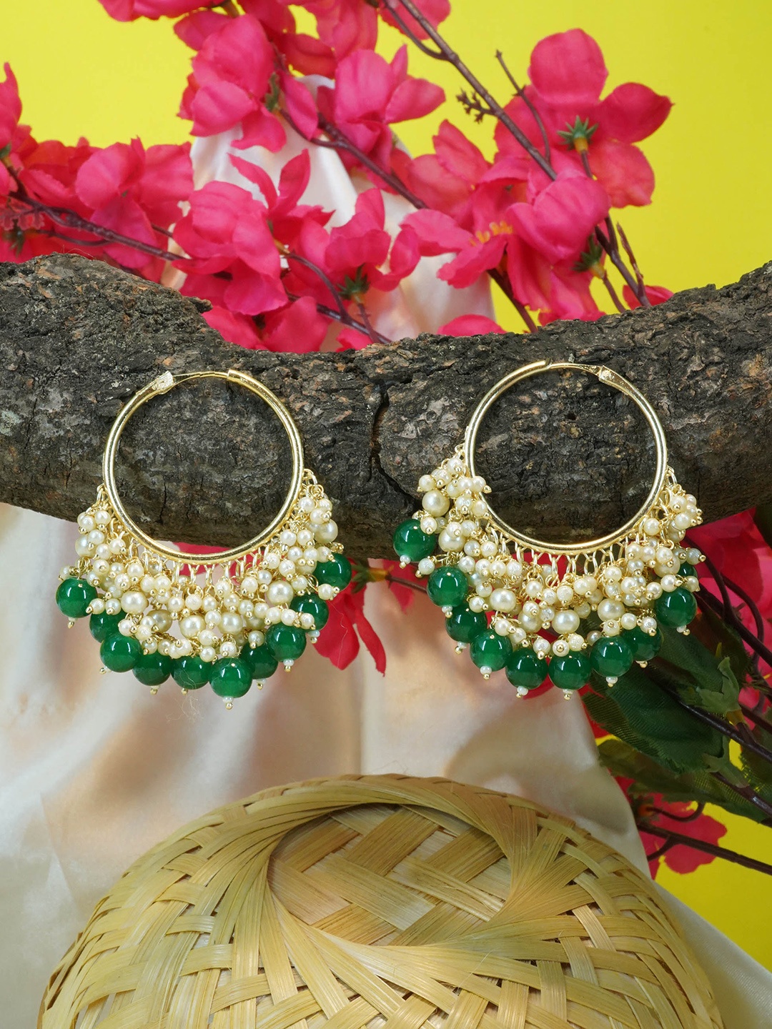 

GRIIHAM Gold-Plated Circular Hoop Earrings, Green