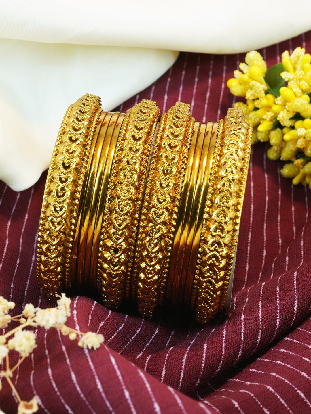 

GRIIHAM Fancy Mehendi Set of 12 Gold-Plated Bangles