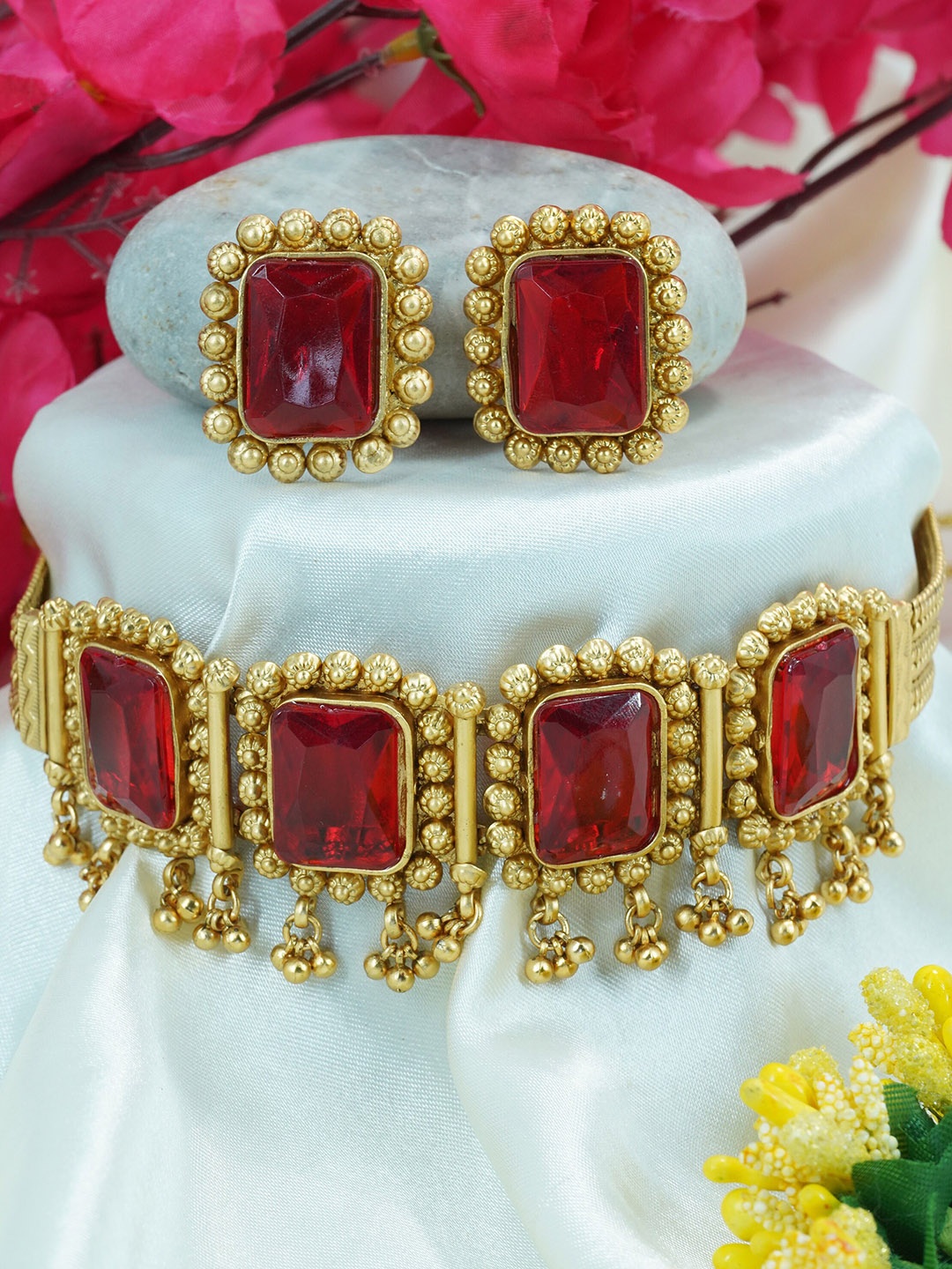 

GRIIHAM Gold-Plated CZ Studded & Beaded Jewellery Set