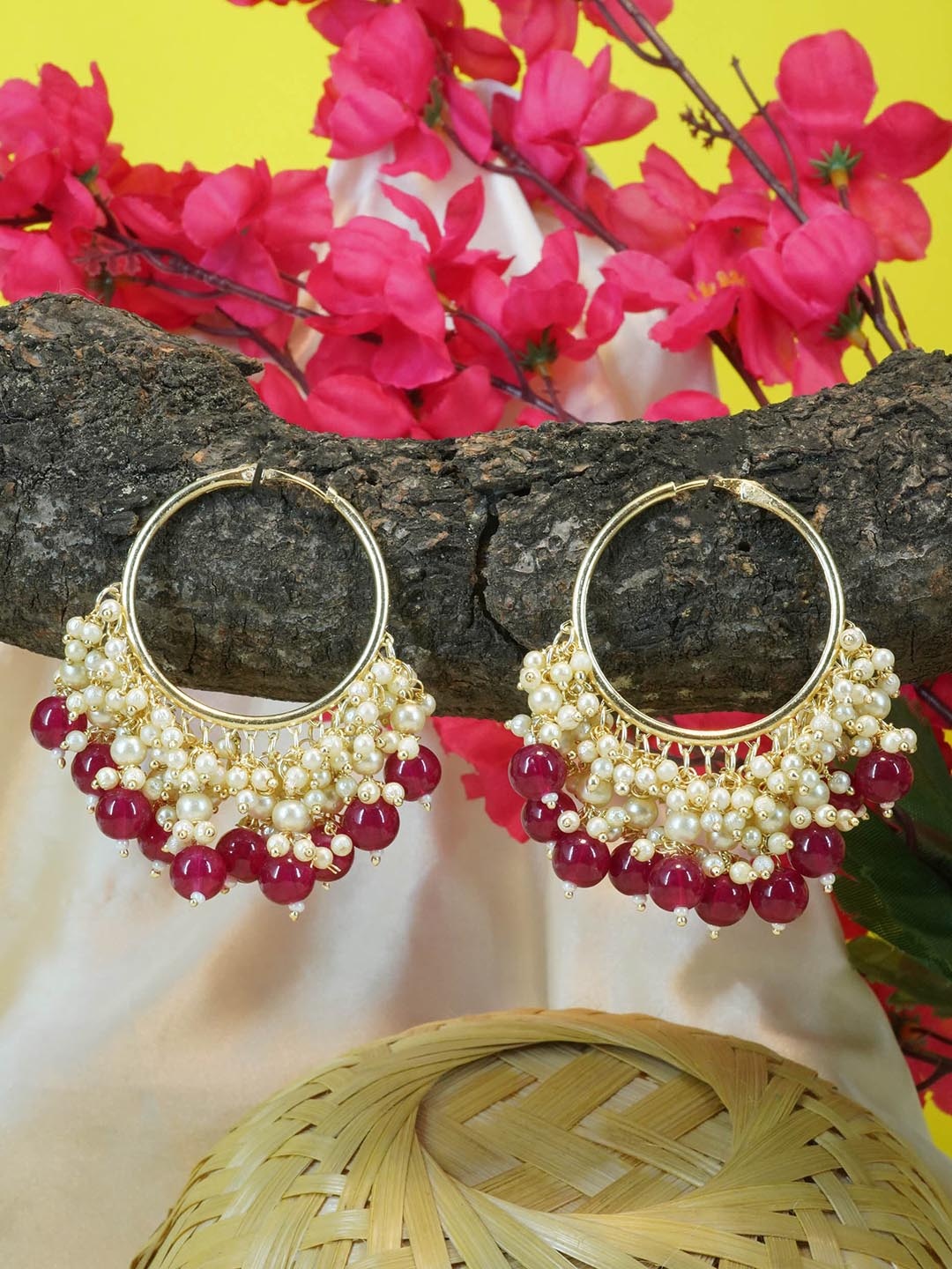 

GRIIHAM Women Gold-Plated Circular Chandbalis Earrings, Red