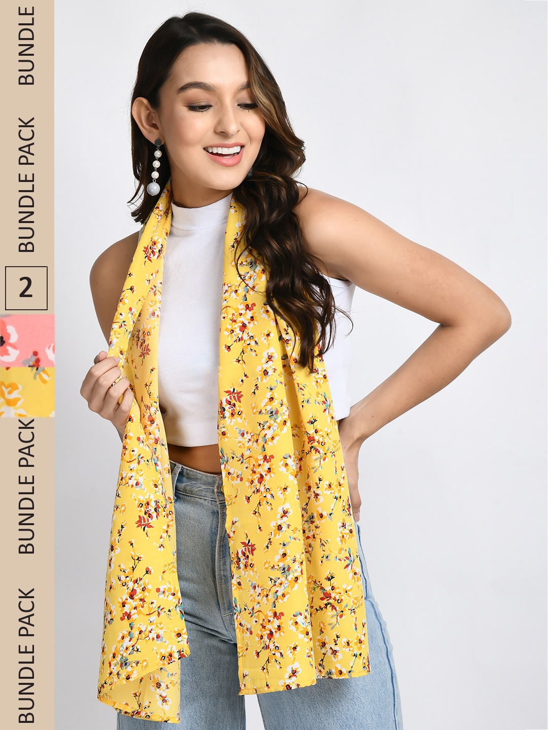

V&M Women Pack of 2 Printed Scarver, Yellow