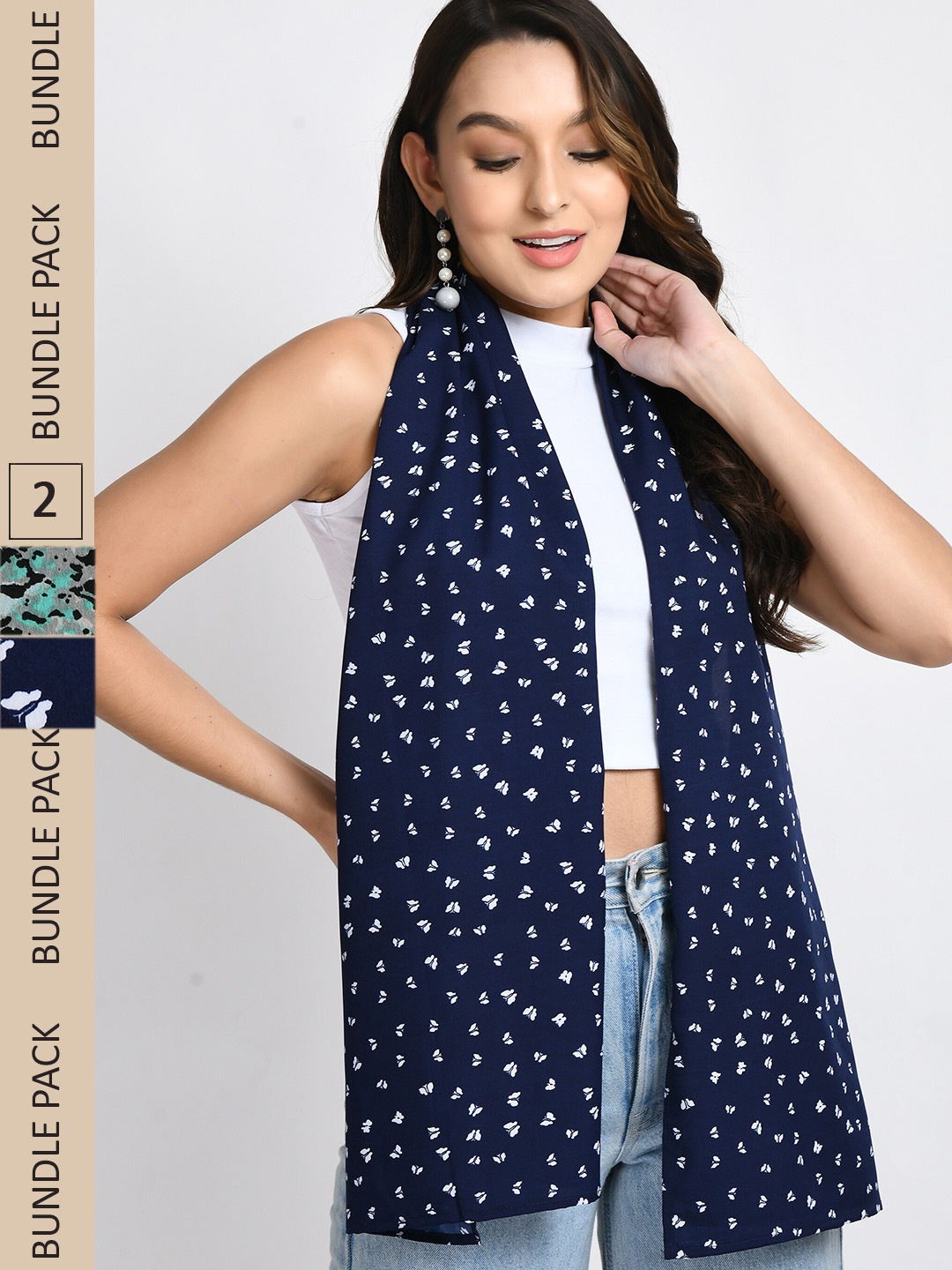 

V&M Women Pack Of 2 Printed Scarves, Navy blue
