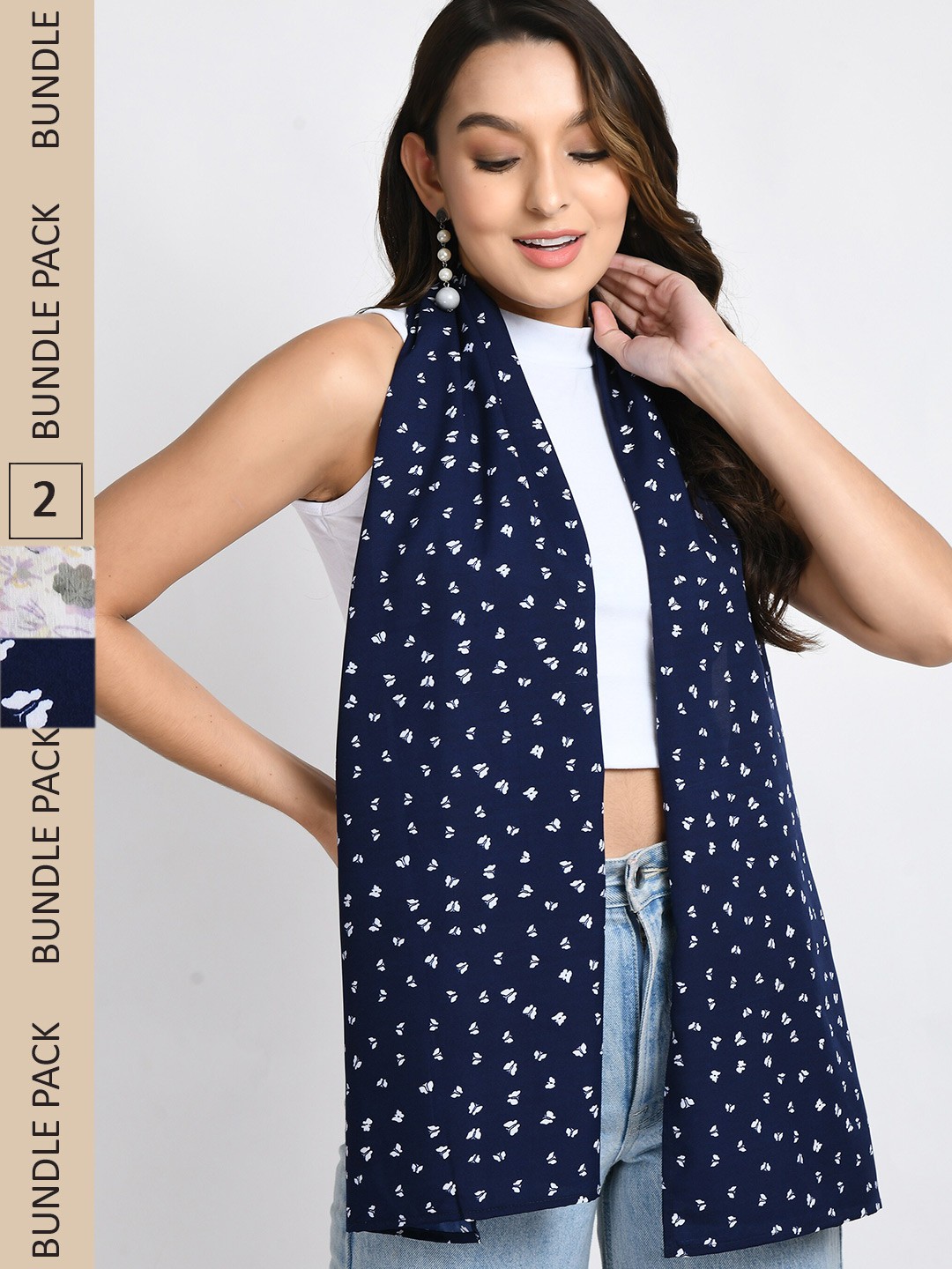 

V&M Women Pack Of 2 Floral Printed Scarves, Navy blue