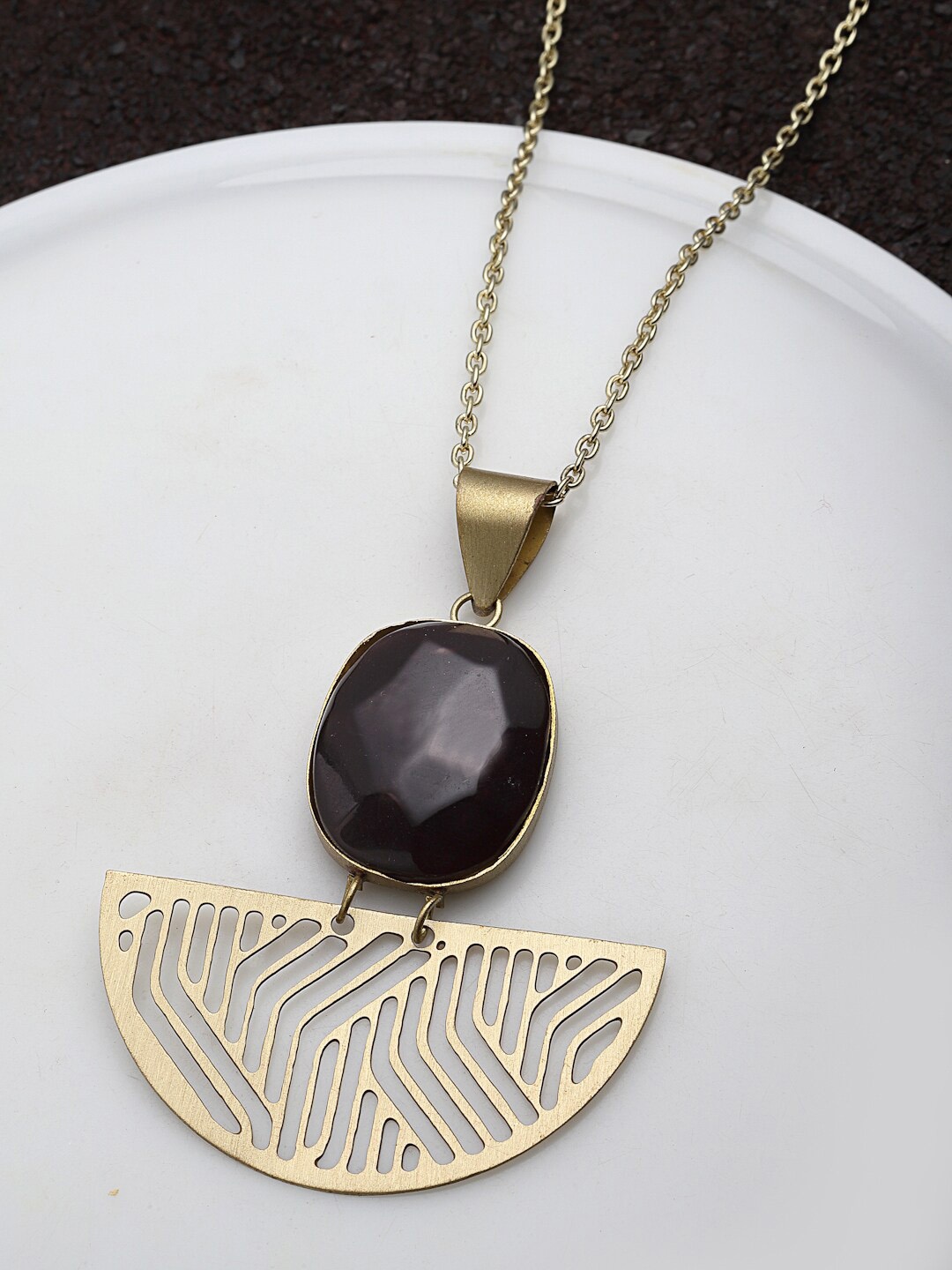 

PANASH Gold-Plated Stone Studded Pendant Chain, Black