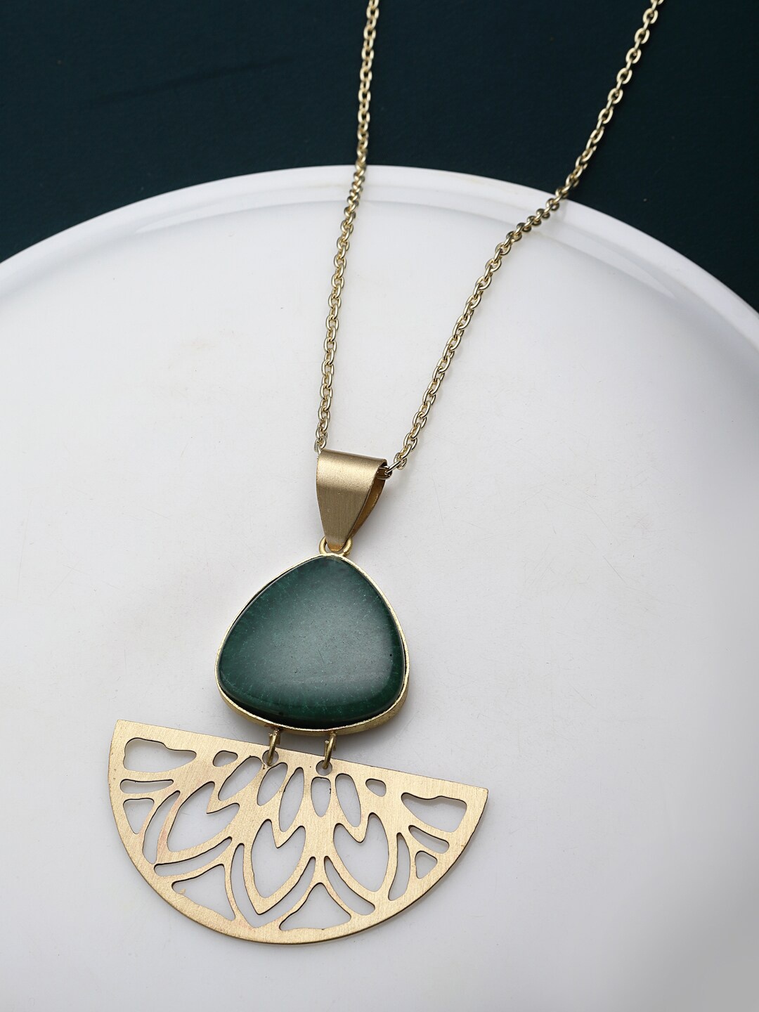 

PANASH Gold-Plated Stone-Studded Pendant with Chain, Sea green