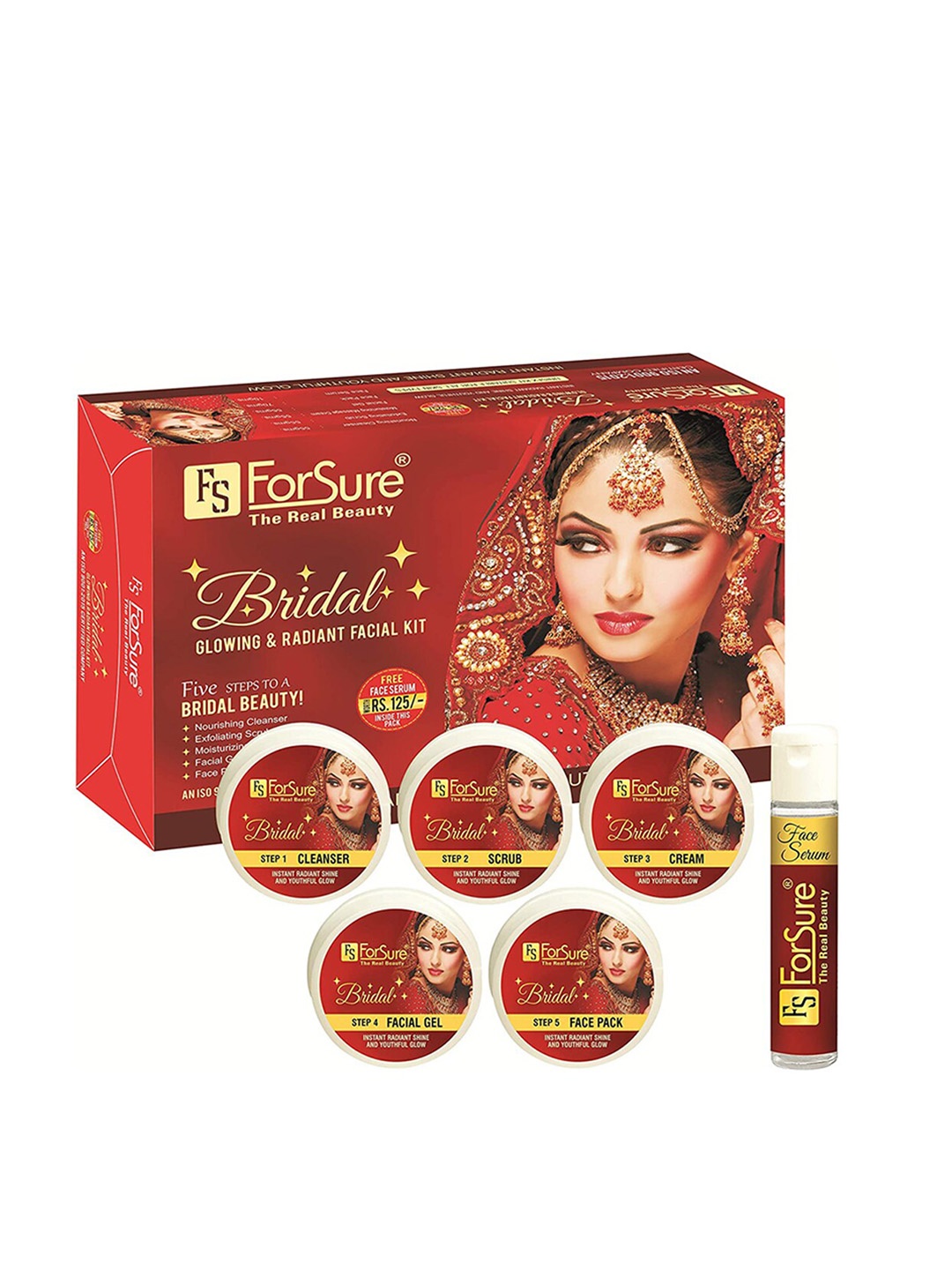 

ForSure Bridal Glowing & Radiant 5-Step Facial Kit with Free Face Serum, Red