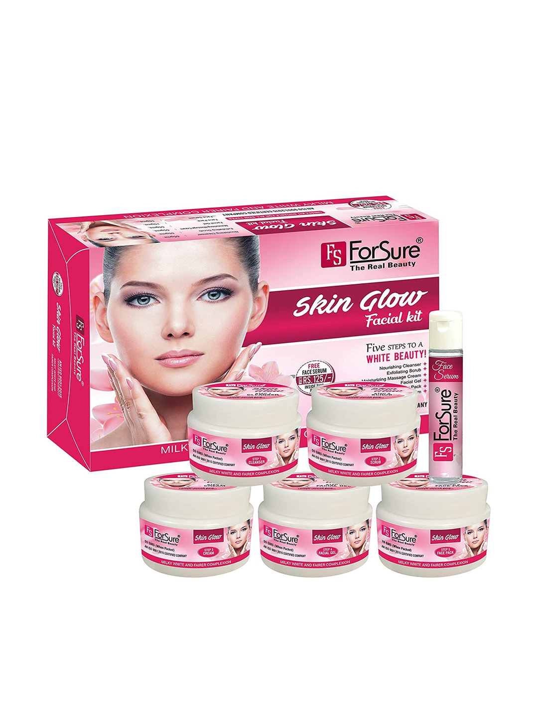

ForSure Skin Glow 5-Step Facial Kit with Free Face Serum, Pink