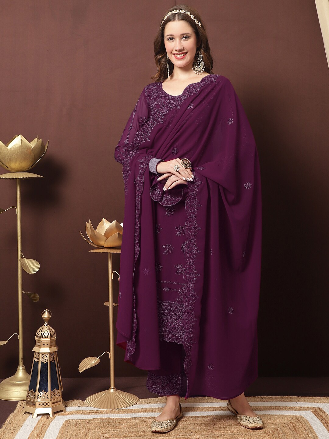 

Stylee LIFESTYLE Embroidered Silk Georgette Unstitched Dress Material, Burgundy