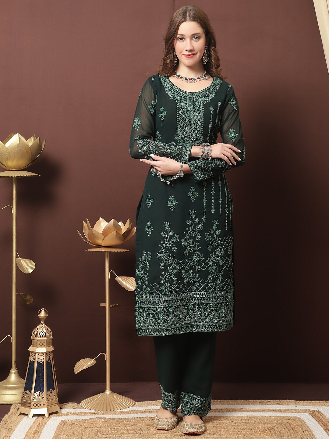 

Stylee LIFESTYLE Embroidered Silk Georgette Unstitched Dress Material, Green