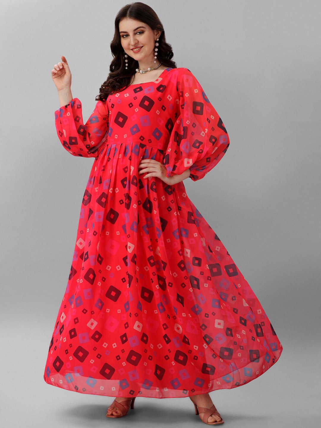 

Angroop Geometric Printed Georgette Anarkali Kurta, Red
